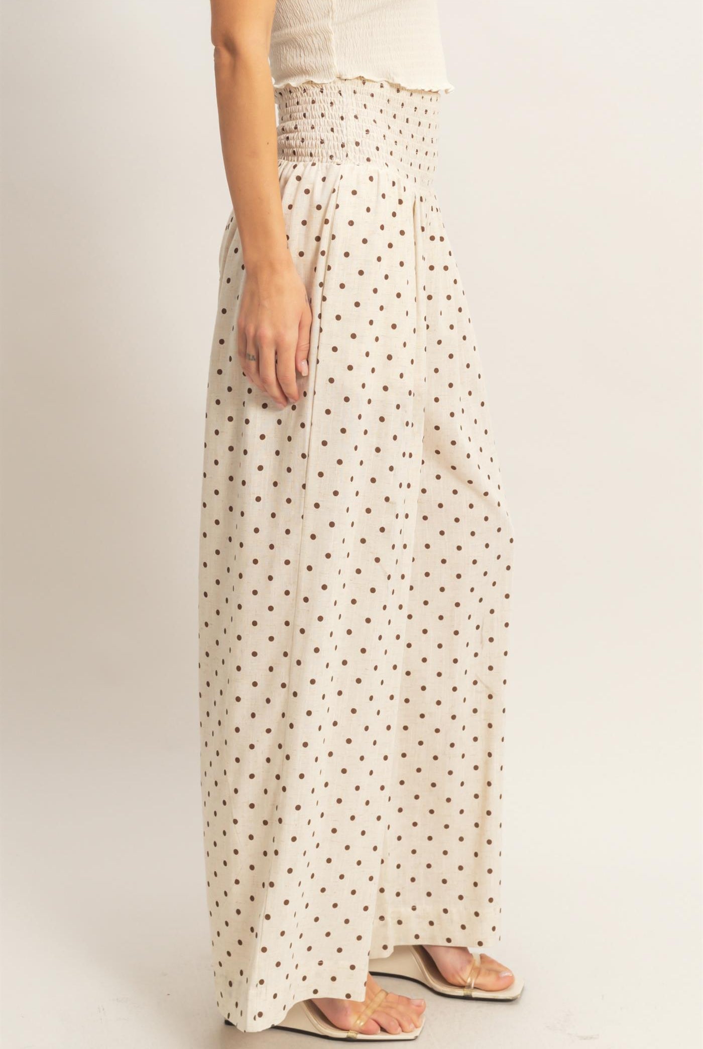Wholesale Polka Dot Elastic Wide-Leg Pants Pants HF26C280 OATMEAL HYFVE