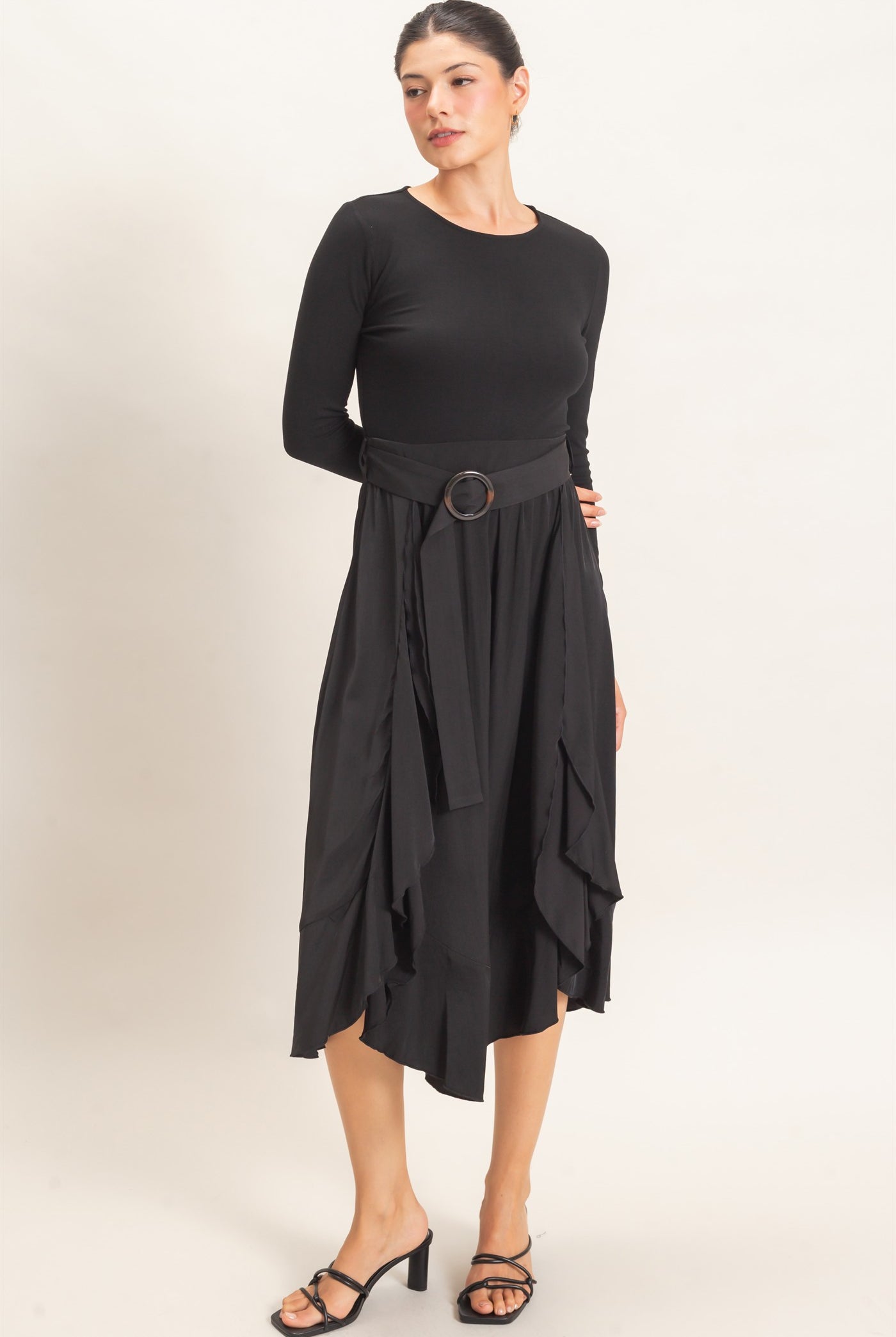 Wholesale Long Sleeve Flowy Dress Dresses HF26C997 BLACK HYFVE
