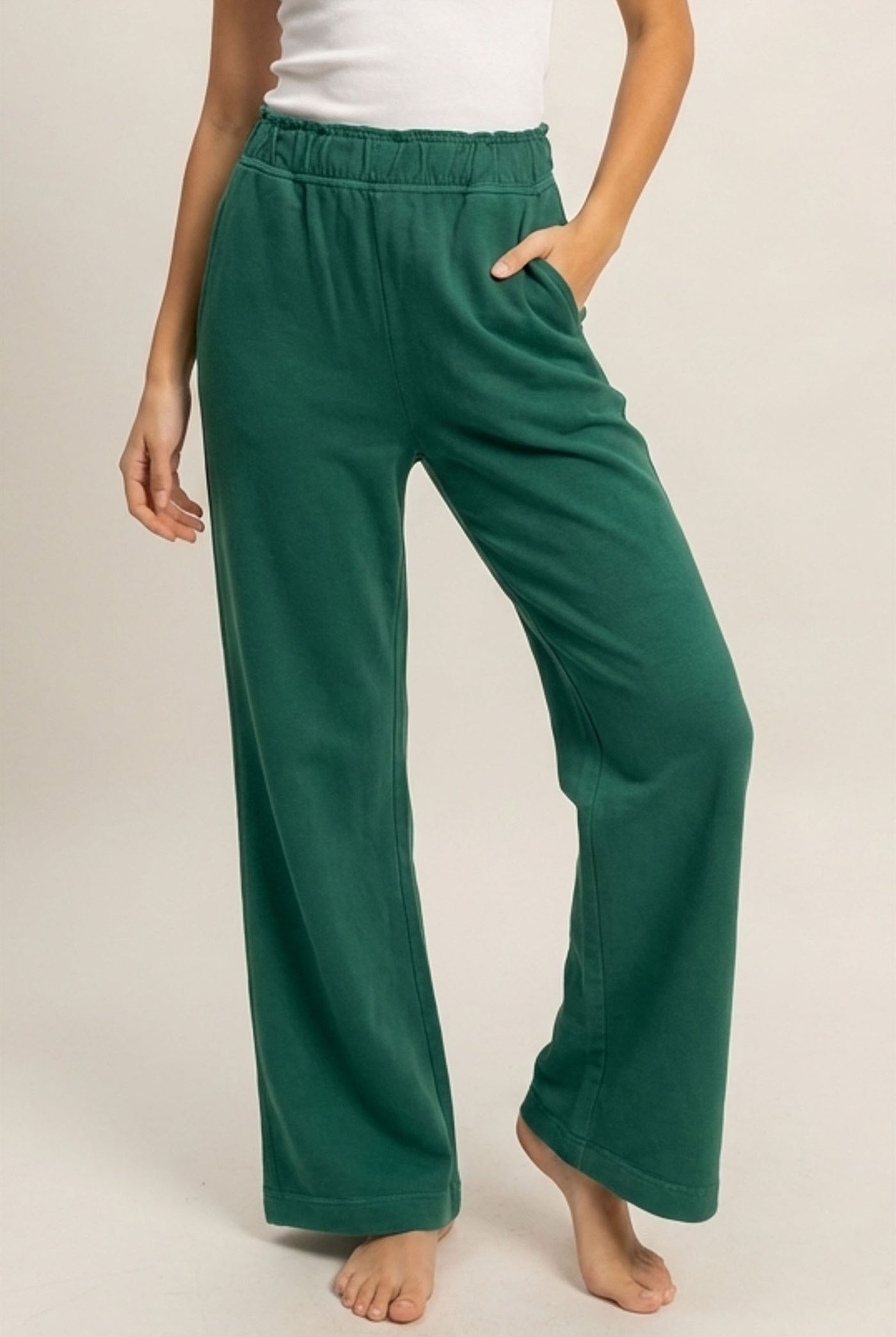 Wholesale High Waist Flare Pants Pants DZ24C346-D PINE GREEN DOUBLE ZERO