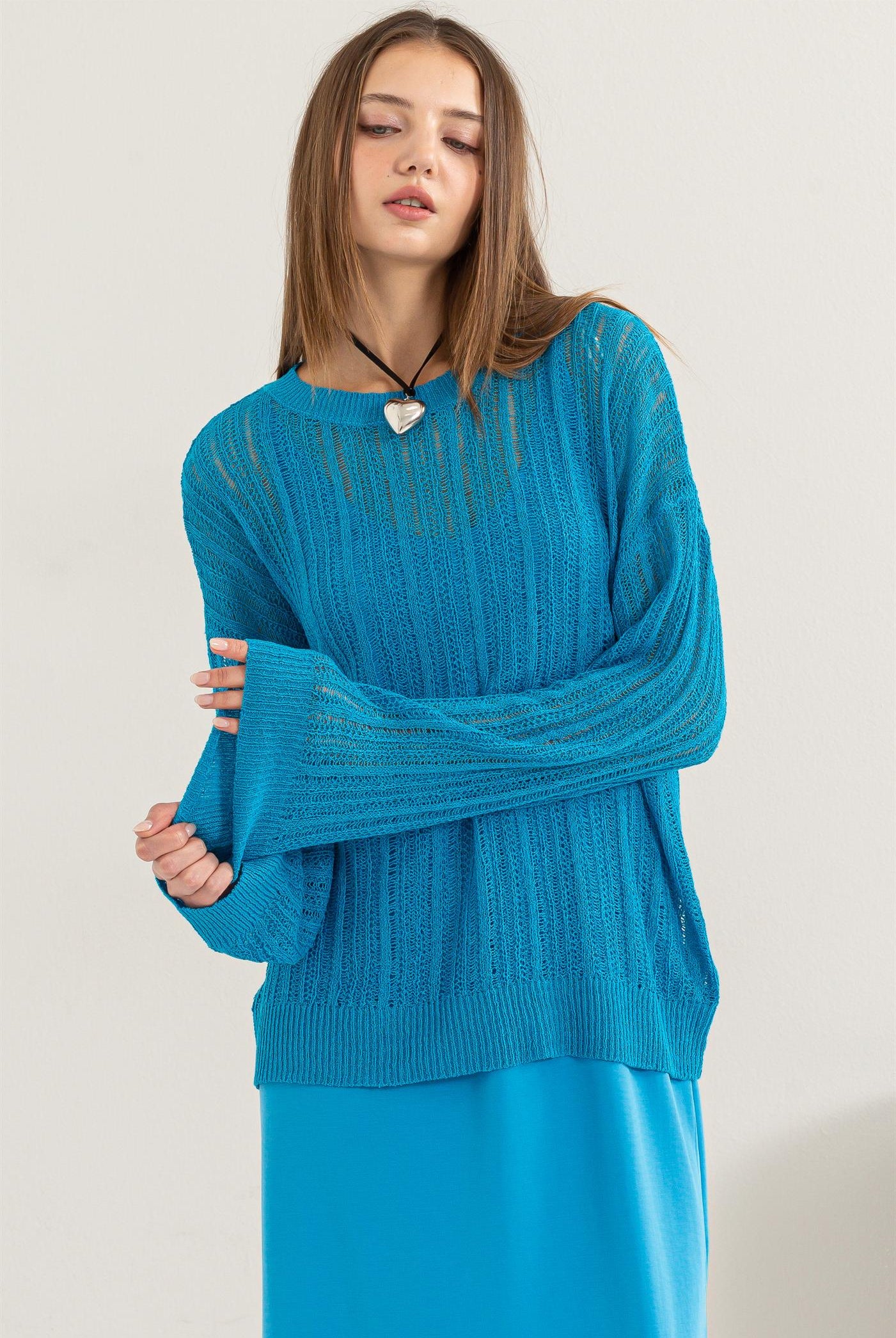 Wholesale Drop Shoulder Sweater Clothing Tops DZ24A477-D BLUE DOUBLE ZERO