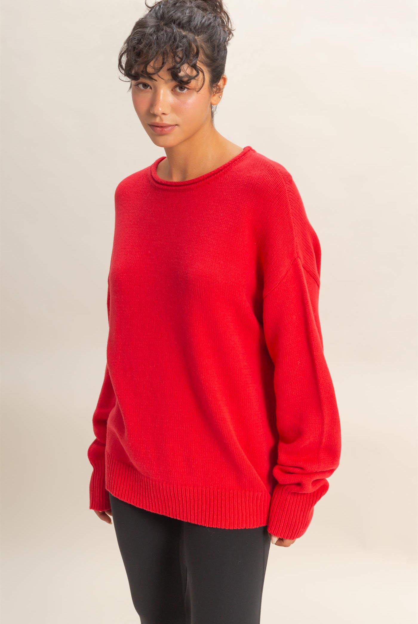 Wholesale Oversized Rolll Neck Knit Sweater Sweaters DZ25E908 RED DOUBLE ZERO