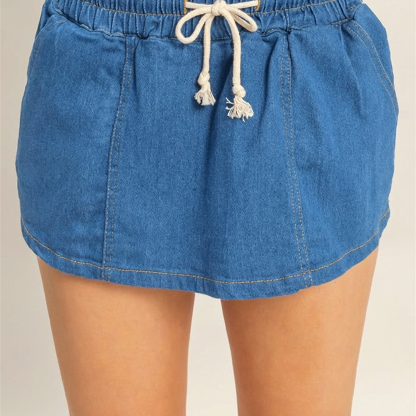 Wholesale Drawstring Waist Denim Skort Skorts HF26A382 MEDIUM DENIM HYFVE