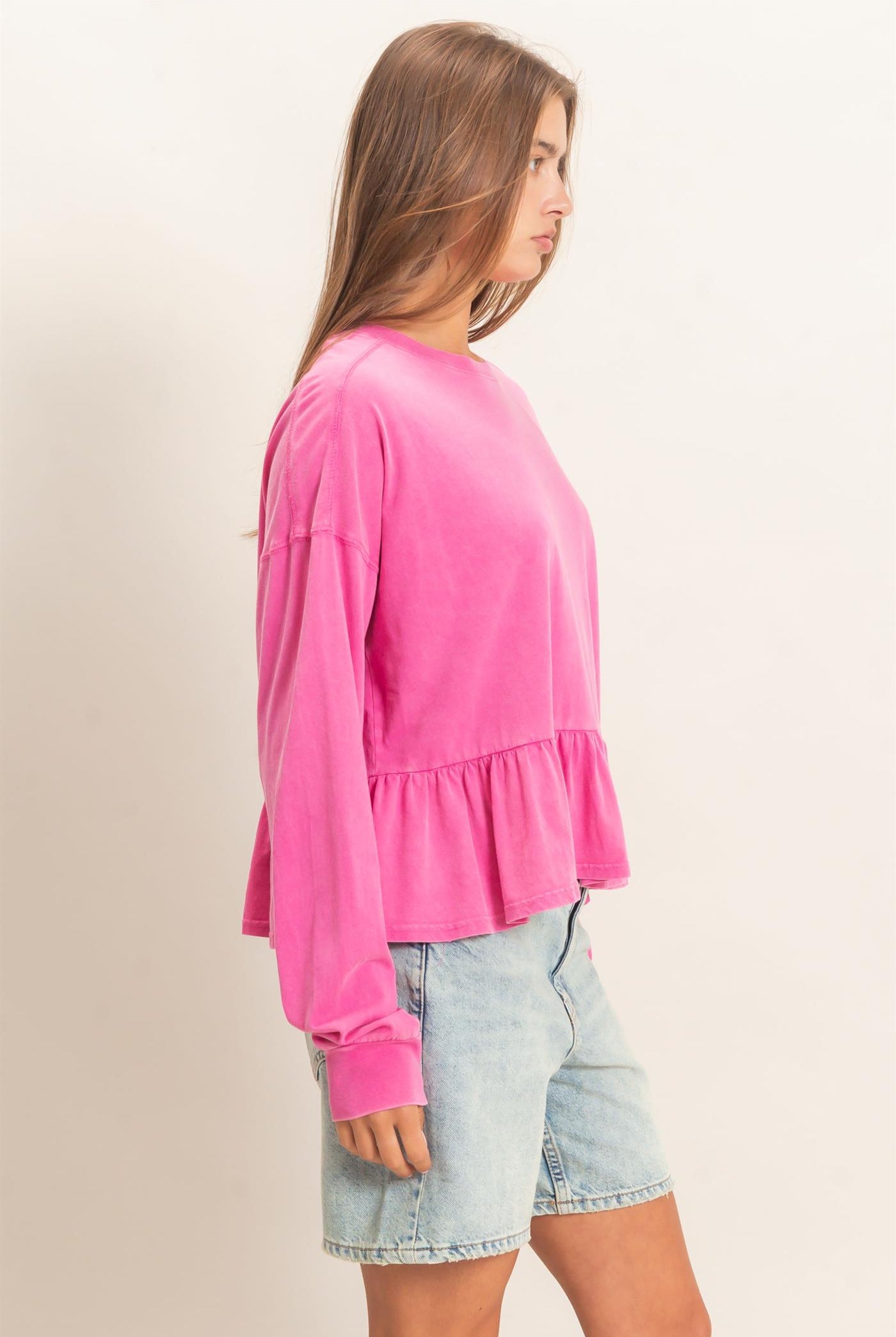 Wholesale Peplum Long Sleeve Top Clothing Tops DZ26F397 FUCHSIA DOUBLE ZERO