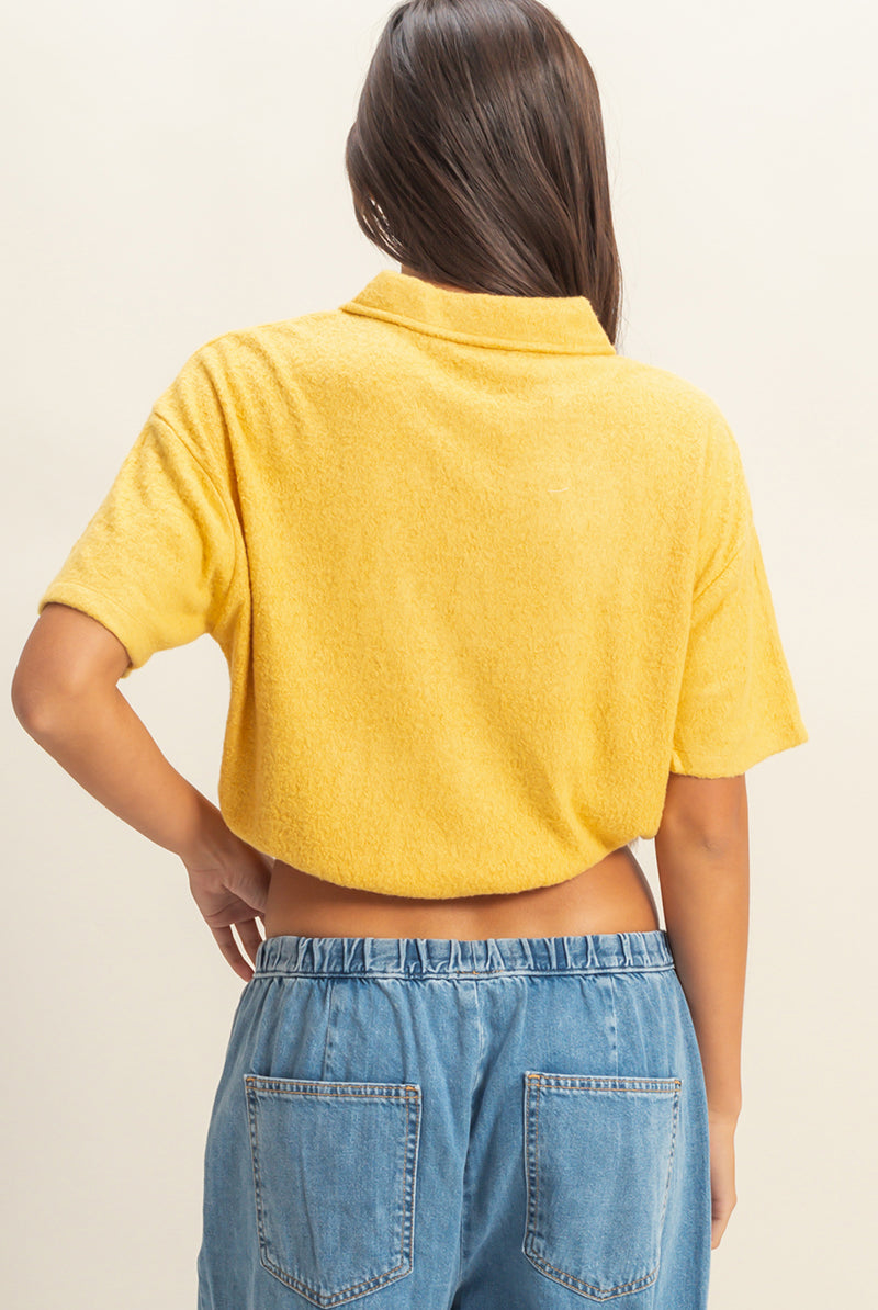 Wholesale Collared Short Sleeve Crop Top Clothing Tops DZ22A477 BUTTERSCOTCH DOUBLE ZERO