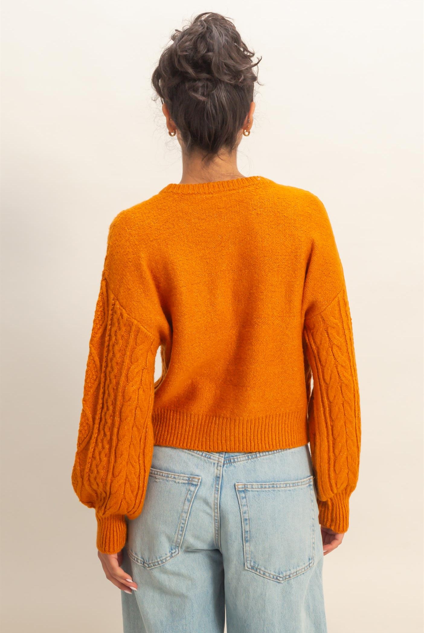 Wholesale Cable Knit Balloon Sleeve Sweater Sweaters DZ25F126 CARAMEL DOUBLE ZERO