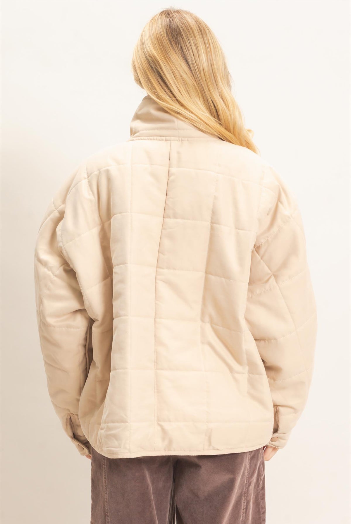 Wholesale Quilted High Collar Jacket Coats & Jackets HF26F167-D BEIGE HYFVE