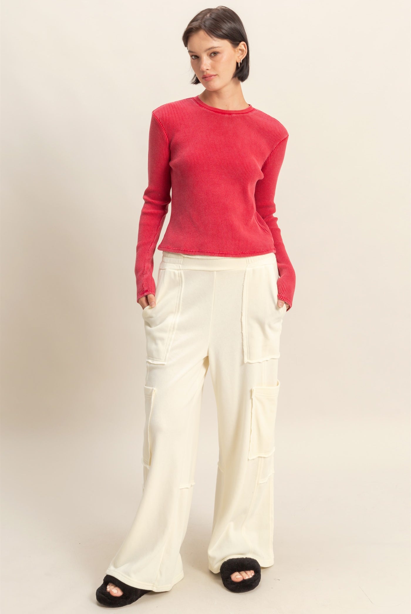 Wholesale Mineral Wash Oversized Utility Sweatpants Sweatpants DZ25C903 CREAM DOUBLE ZERO