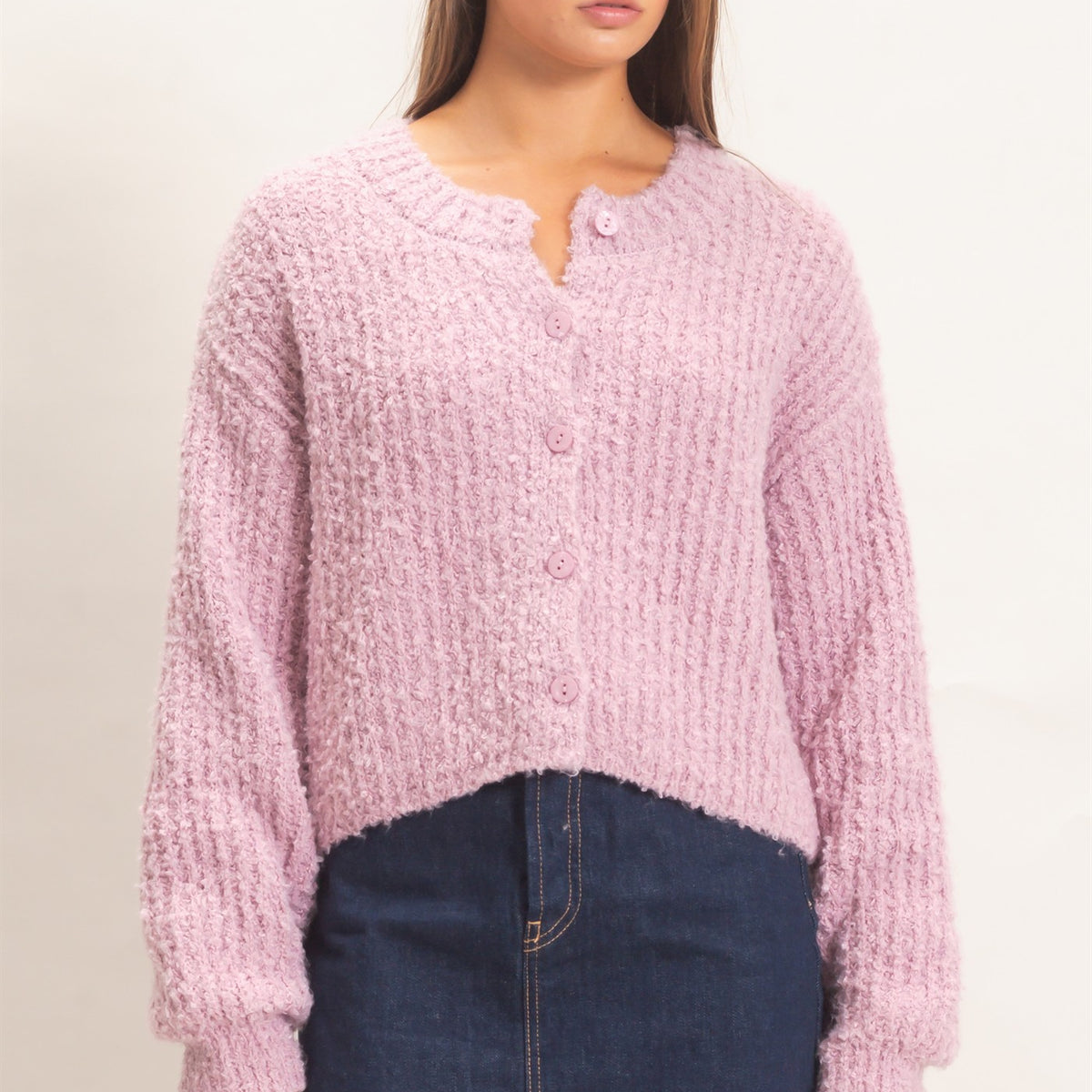 Wholesale Boucle Knit Button Front Cardigan Cardigans DZ26E270 PINK FROST DOUBLE ZERO