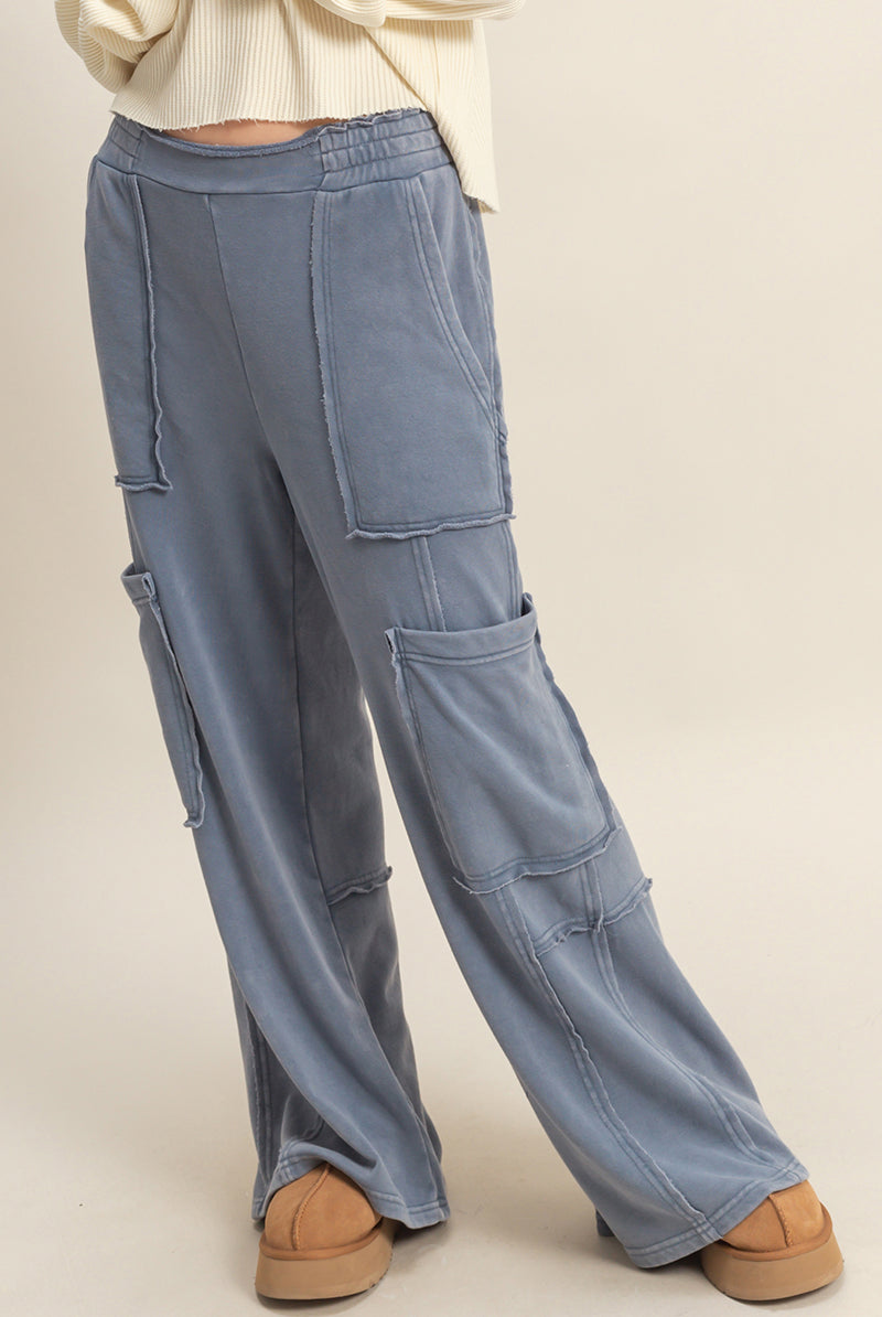 Wholesale Mineral Wash Oversized Utility Sweatpants Sweatpants DZ25C903 DUSTY NAVY DOUBLE ZERO