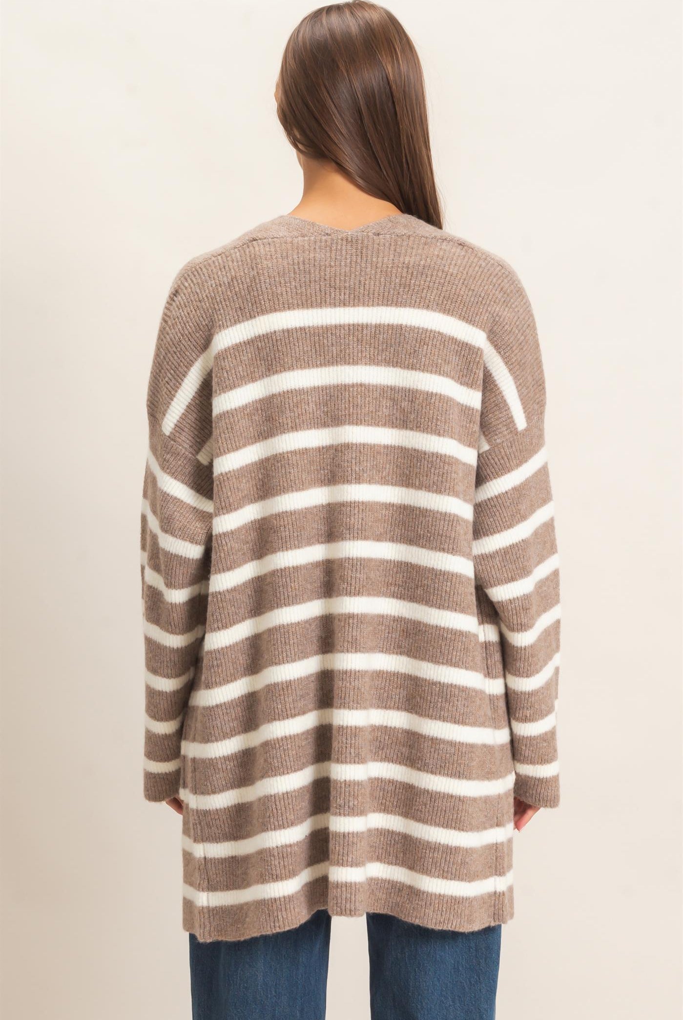 Wholesale Open Front Stripe Cardigan Cardigans DZ26C342 DARK TAUPE DOUBLE ZERO