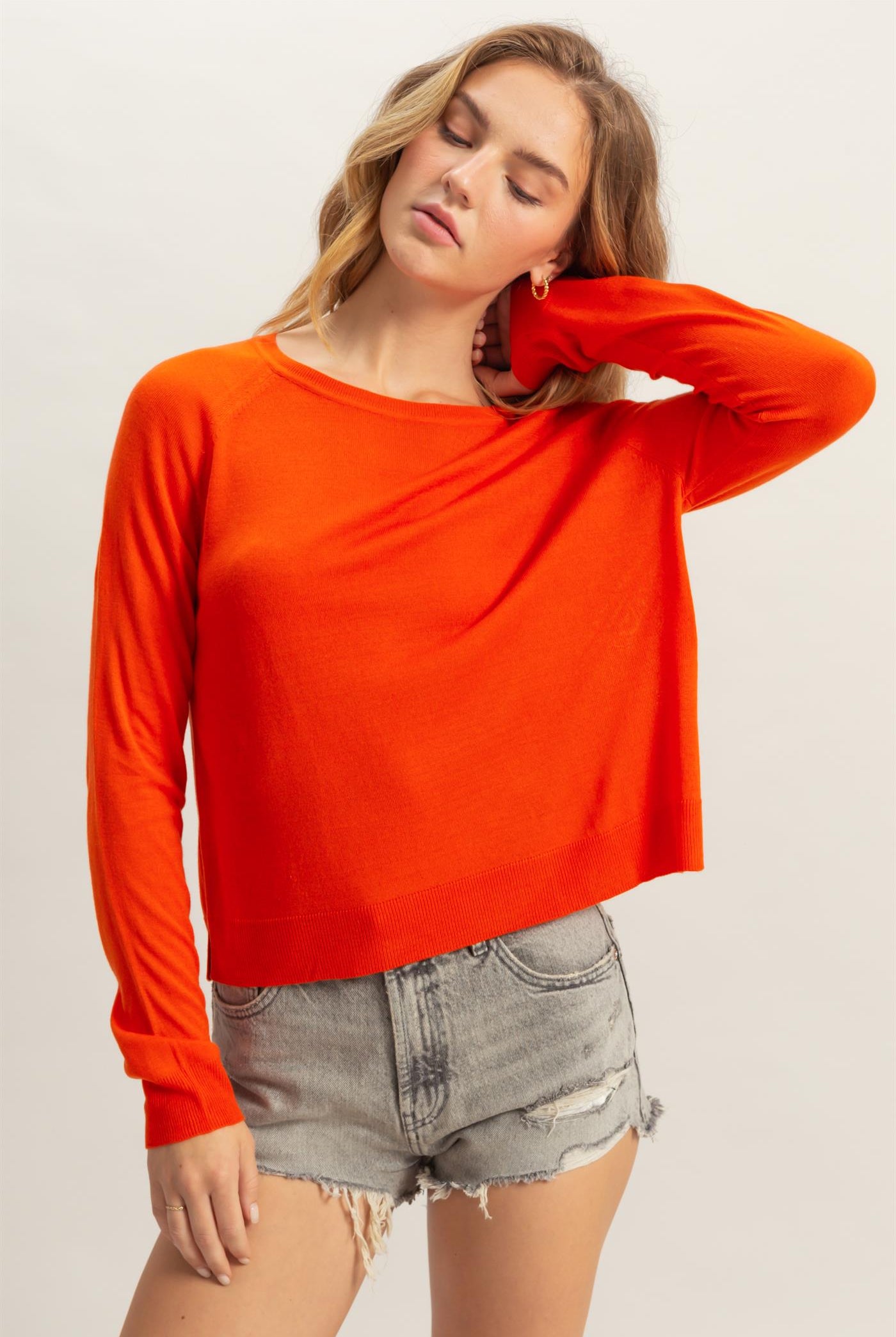 Wholesale Round Neck Raglan Sleeve Knit Top Sweaters DZ25C061 TOMATO DOUBLE ZERO