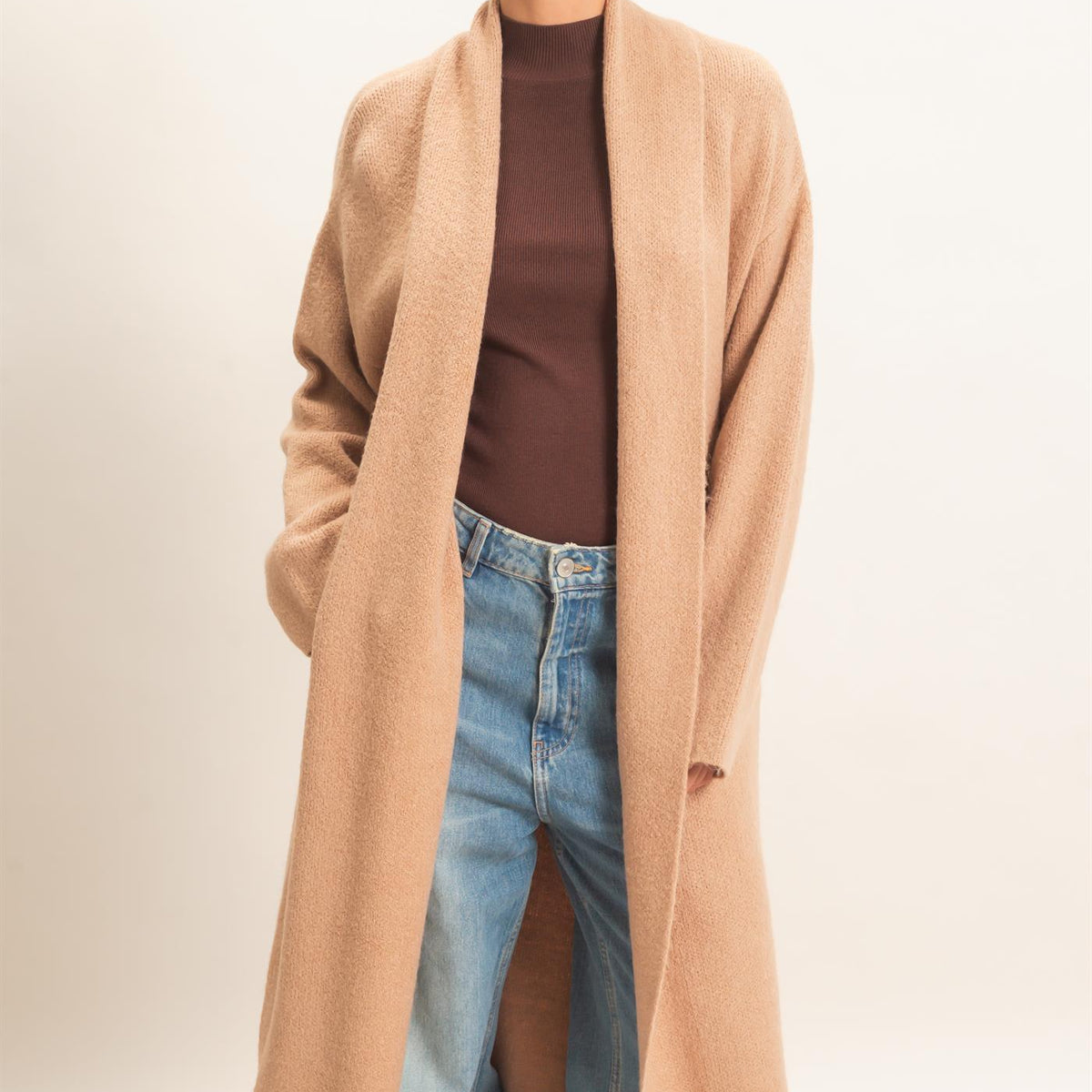 Wholesale Duster Cardigan Sweaters DZ26E267 DARK TAUPE DOUBLE ZERO