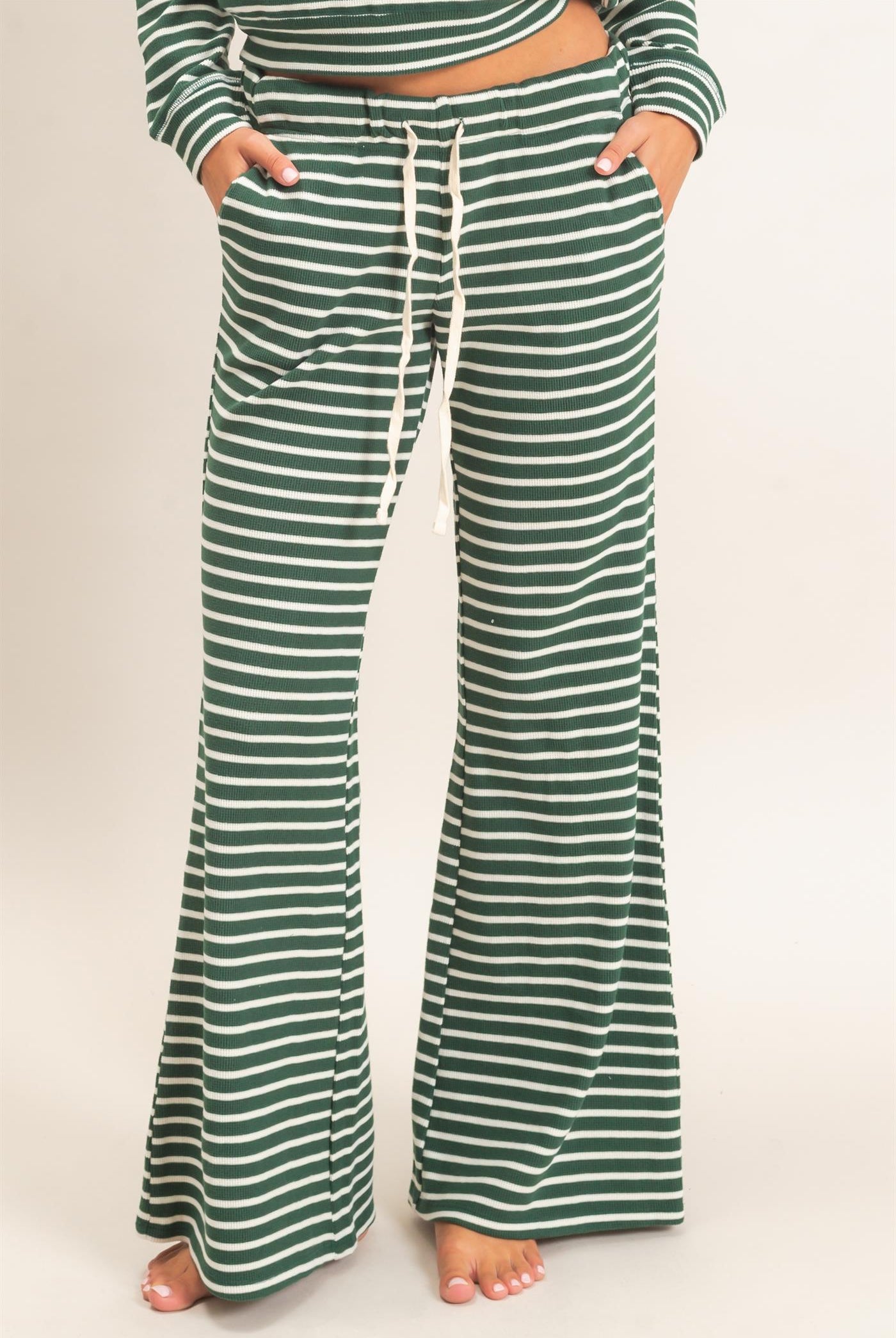 Wholesale Low Rise Striped Waffle Knit Pants Pants DZ26E553 DARK GREEN DOUBLE ZERO