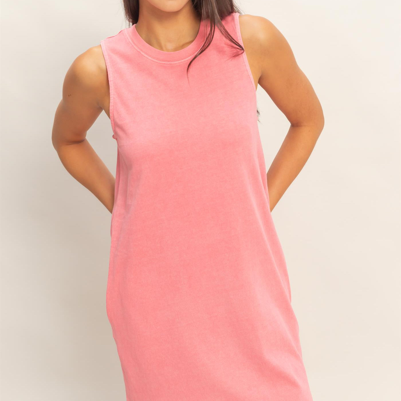 Wholesale Pigment Dyed Sleeveless Mini Dres Dresses DZ26A745 TAFFY PINK DOUBLE ZERO