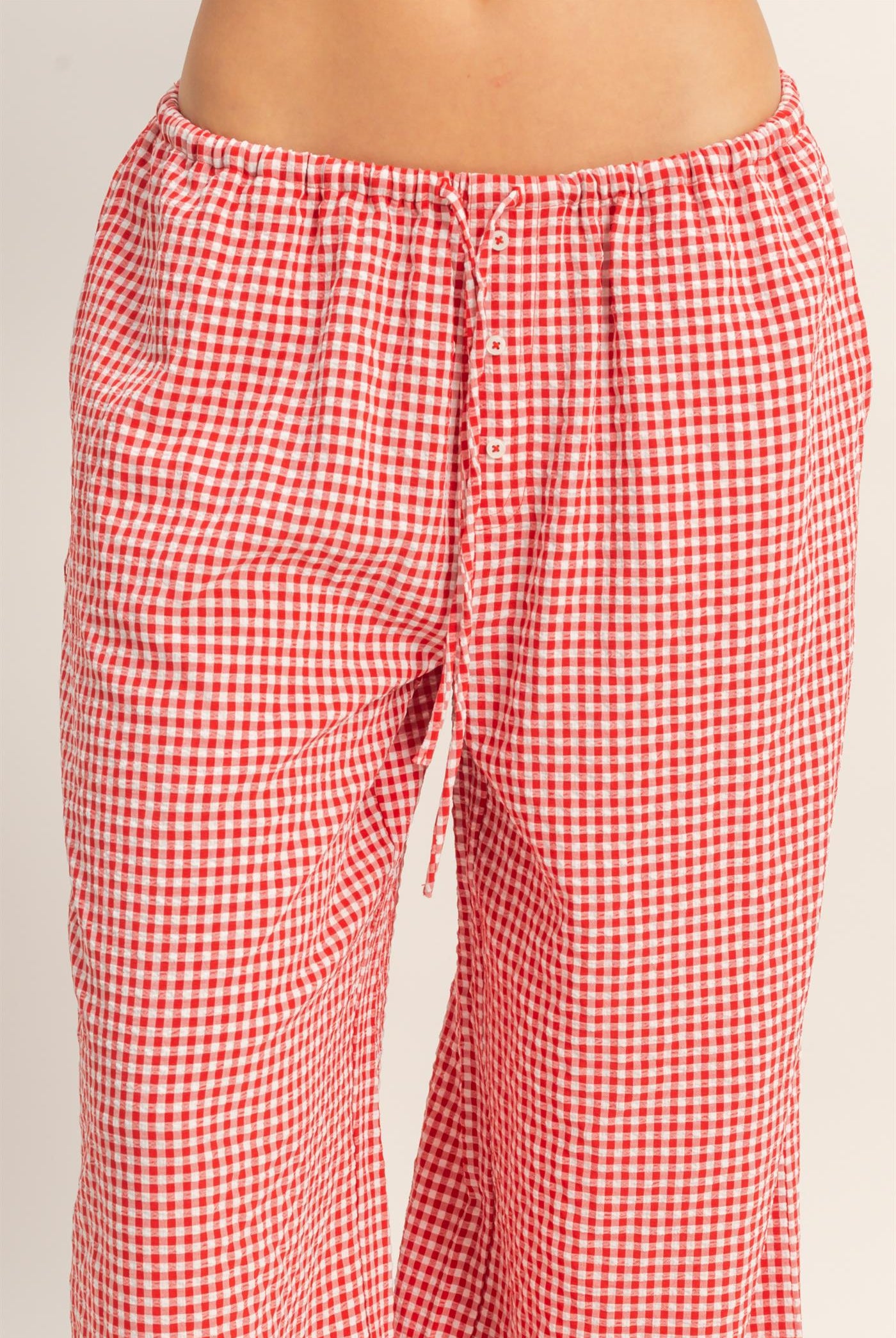 Wholesale Gingham Drawstring Wide-Leg Pants Pants DZ26C202 RED DOUBLE ZERO