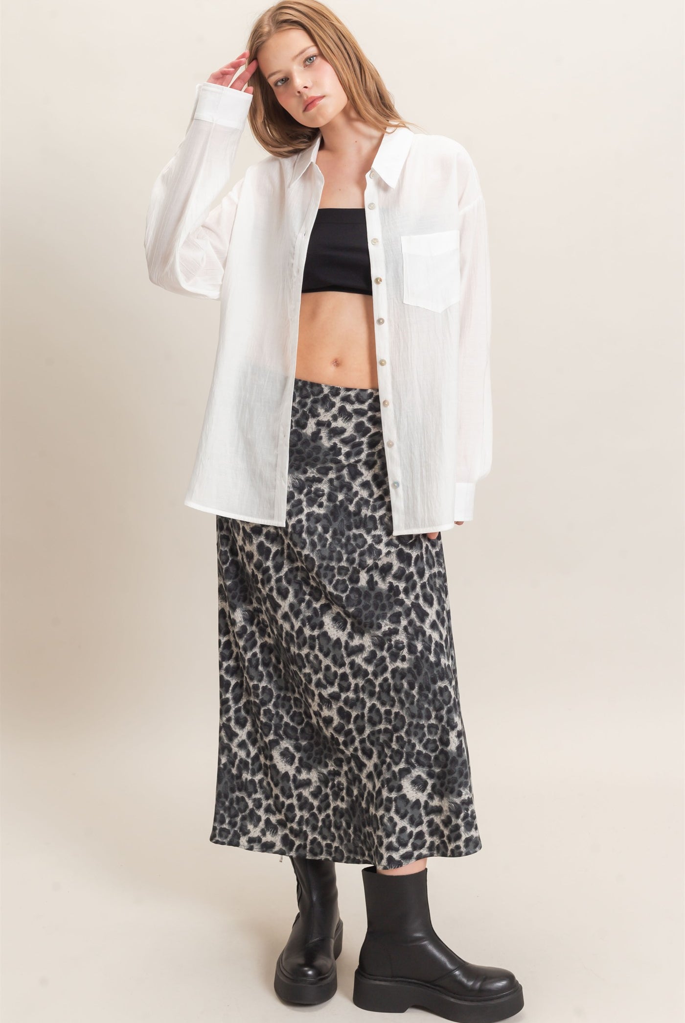Wholesale Leopard Print Midi Skirt Skirts HF26F159 BLACK DOUBLE ZERO