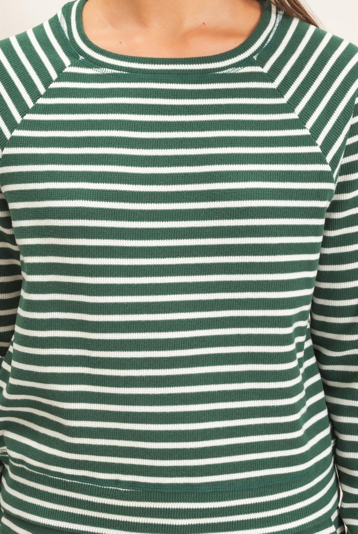 Wholesale Striped Waffle Knit Raglan Top Clothing Tops DZ26E450 DARK GREEN DOUBLE ZERO