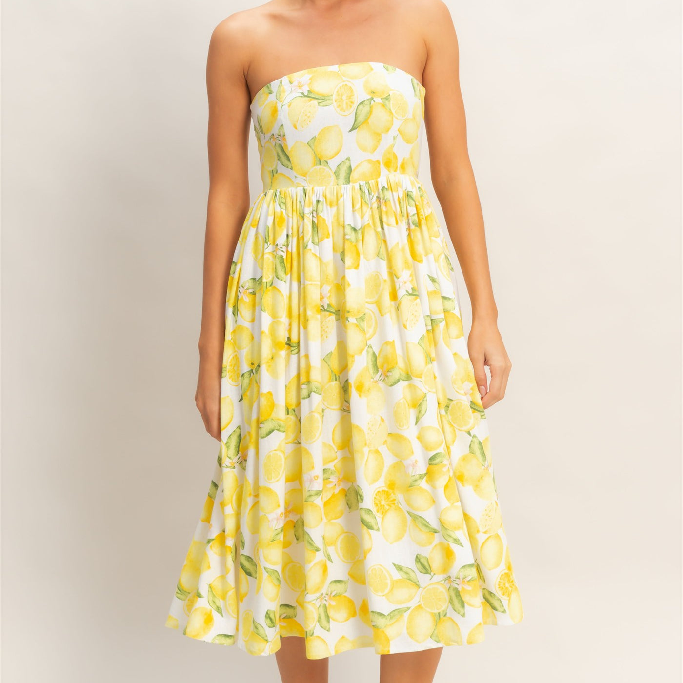 Wholesale Strapless Lemon-Print Midi Dress Dresses HF26C880 LEMON HYFVE