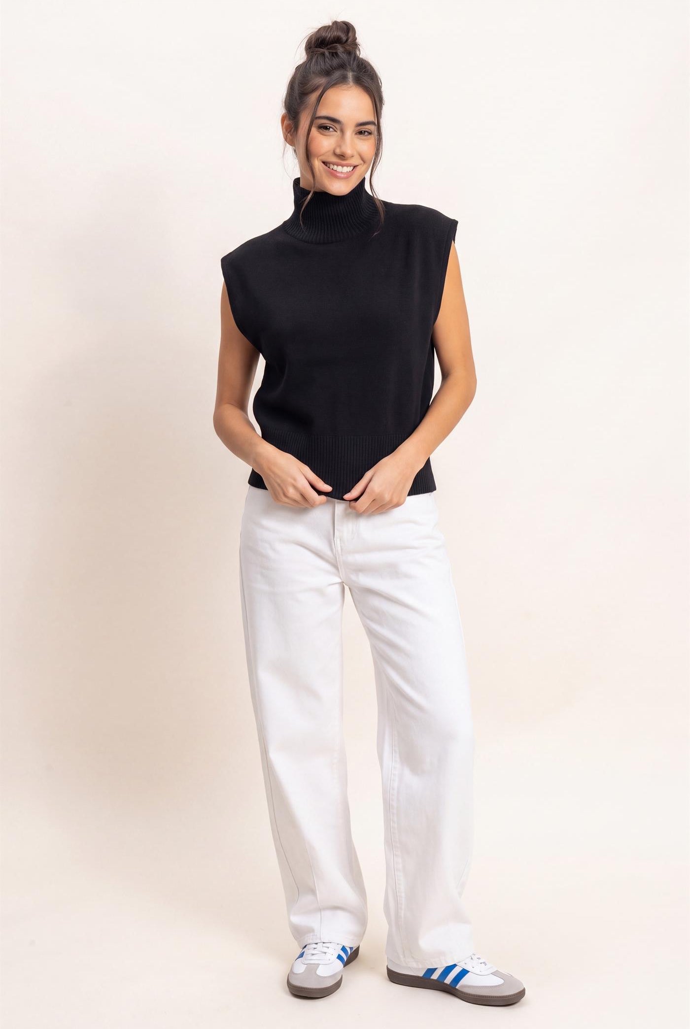 Wholesale Sleeveless High Neck Knit Top Clothing Tops DZ26E946 BLACK DOUBLE ZERO