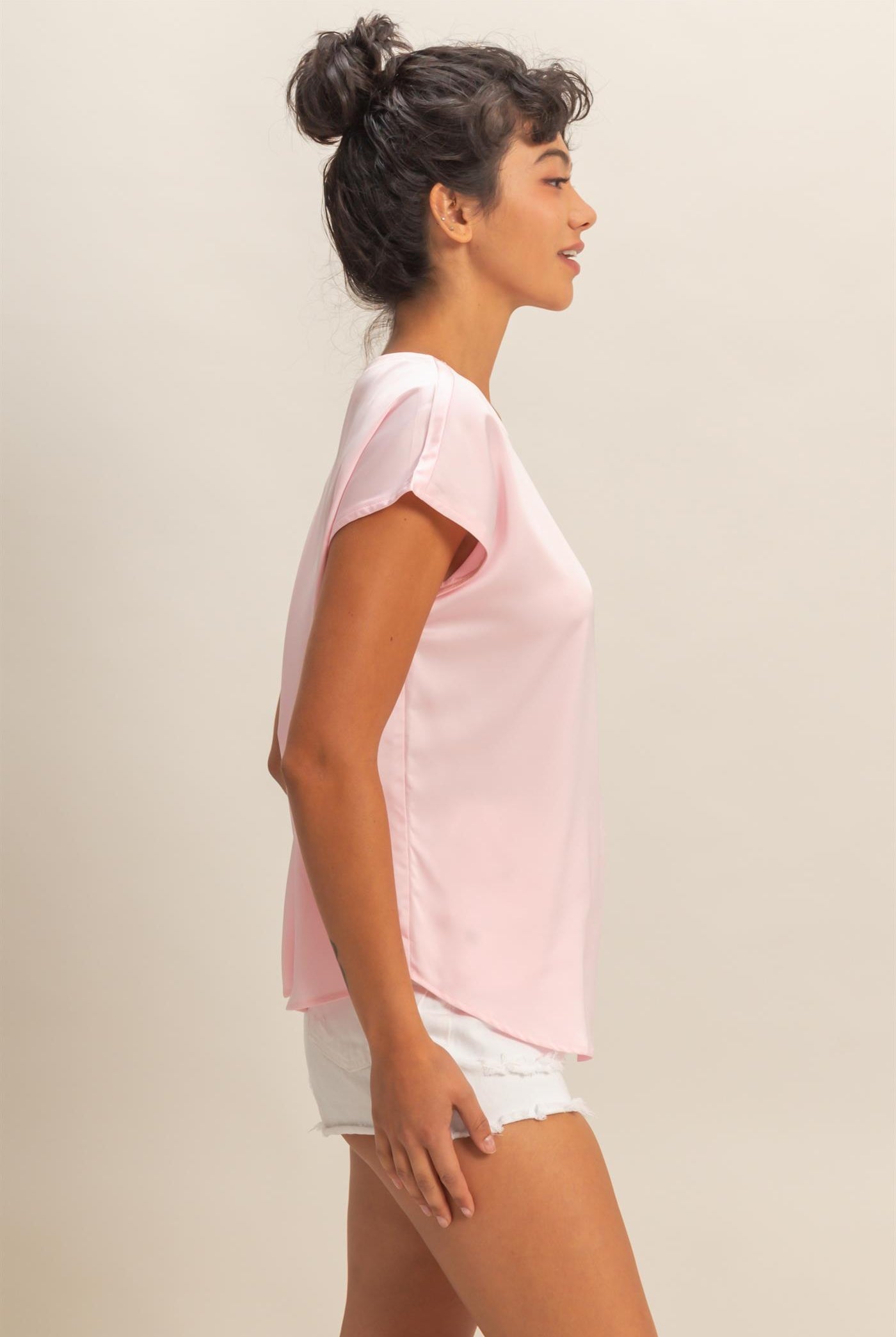 Wholesale Satin Dolman Sleeve Round Neck Blouse Clothing Tops DZ26C181 SOFT PINK DOUBLE ZERO