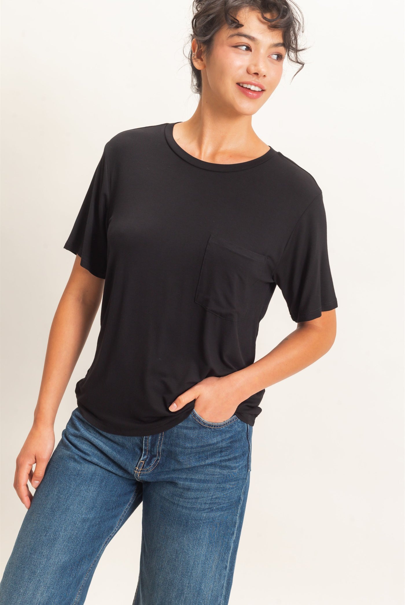Wholesale Crew Neck Pocket Tee Clothing Tops DZ26E254 BLACK DOUBLE ZERO