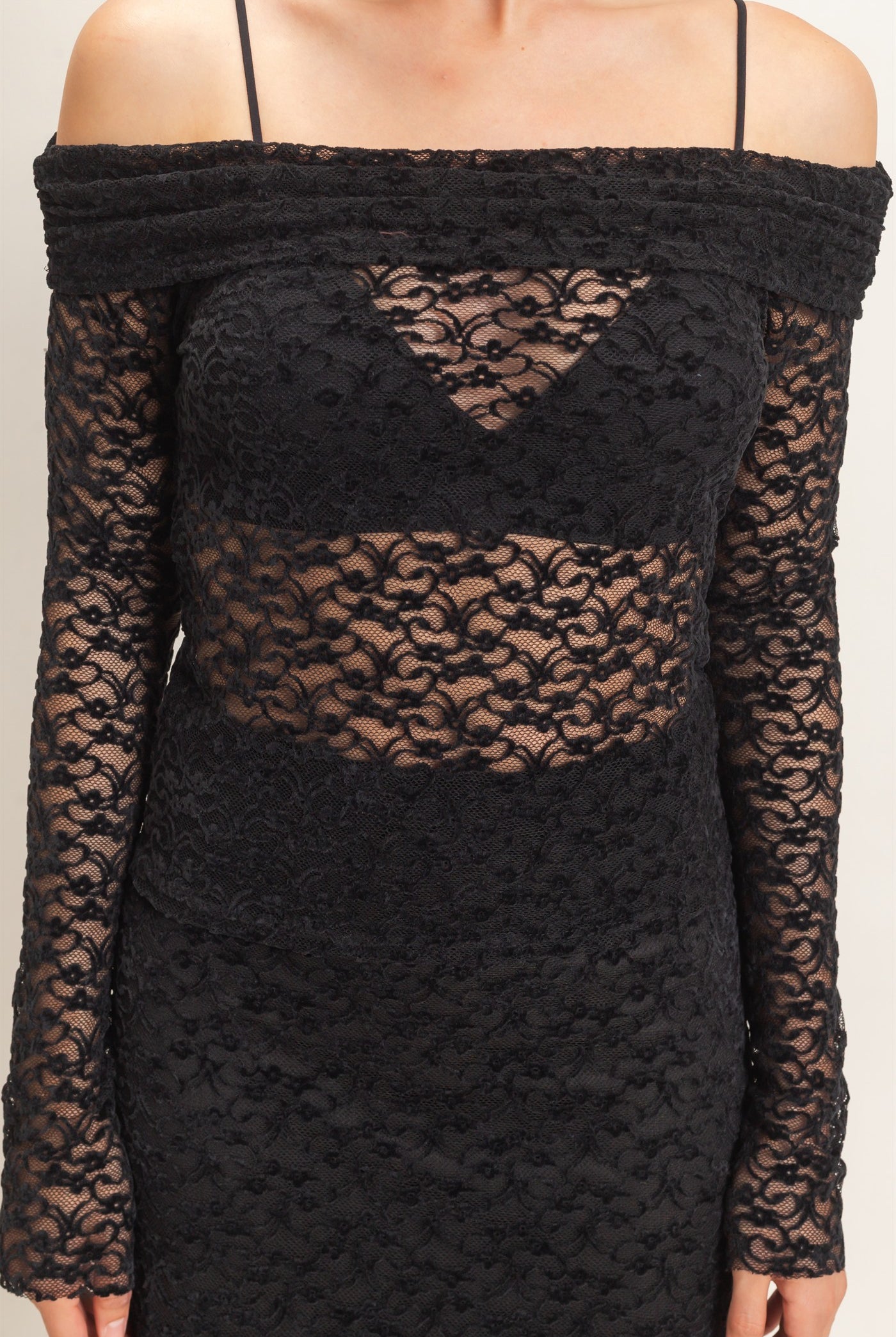 Wholesale Off-Shoulder Lace Top Clothing Tops HF26E407 BLACK HYFVE