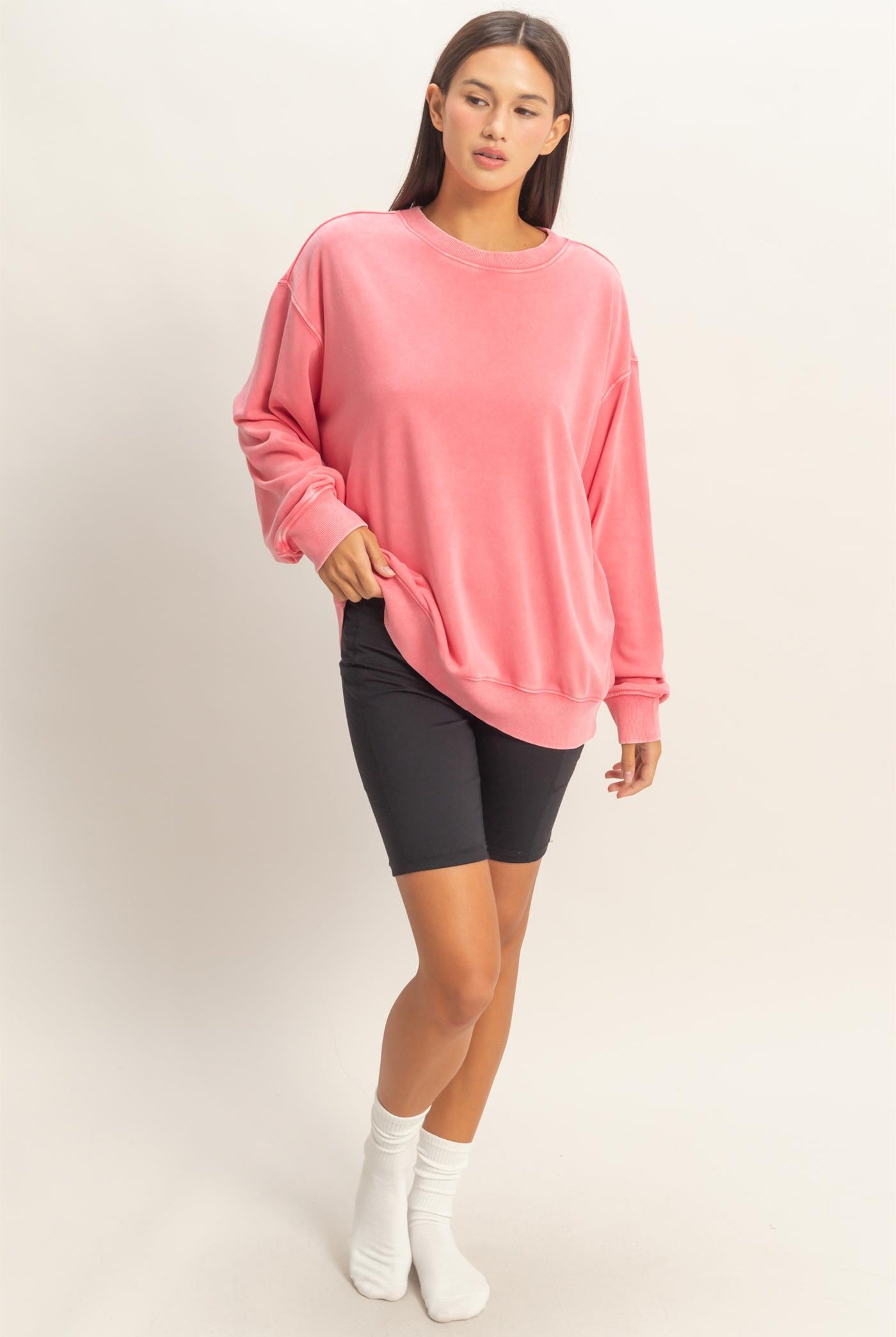 Wholesale Mineral Washed Crew Neck Sweatshirt Sweatshirts DZ26A262 TAFFY PINK DOUBLE ZERO