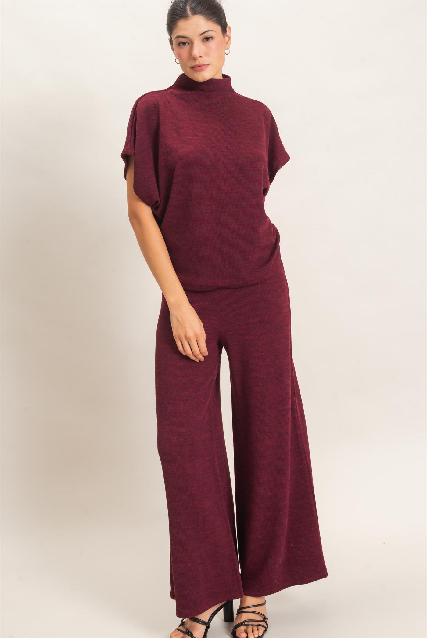 Wholesale Dolman Sleeve Top And Pant Set Clothing HF26F225-SET-D BURGUNDY HYFVE