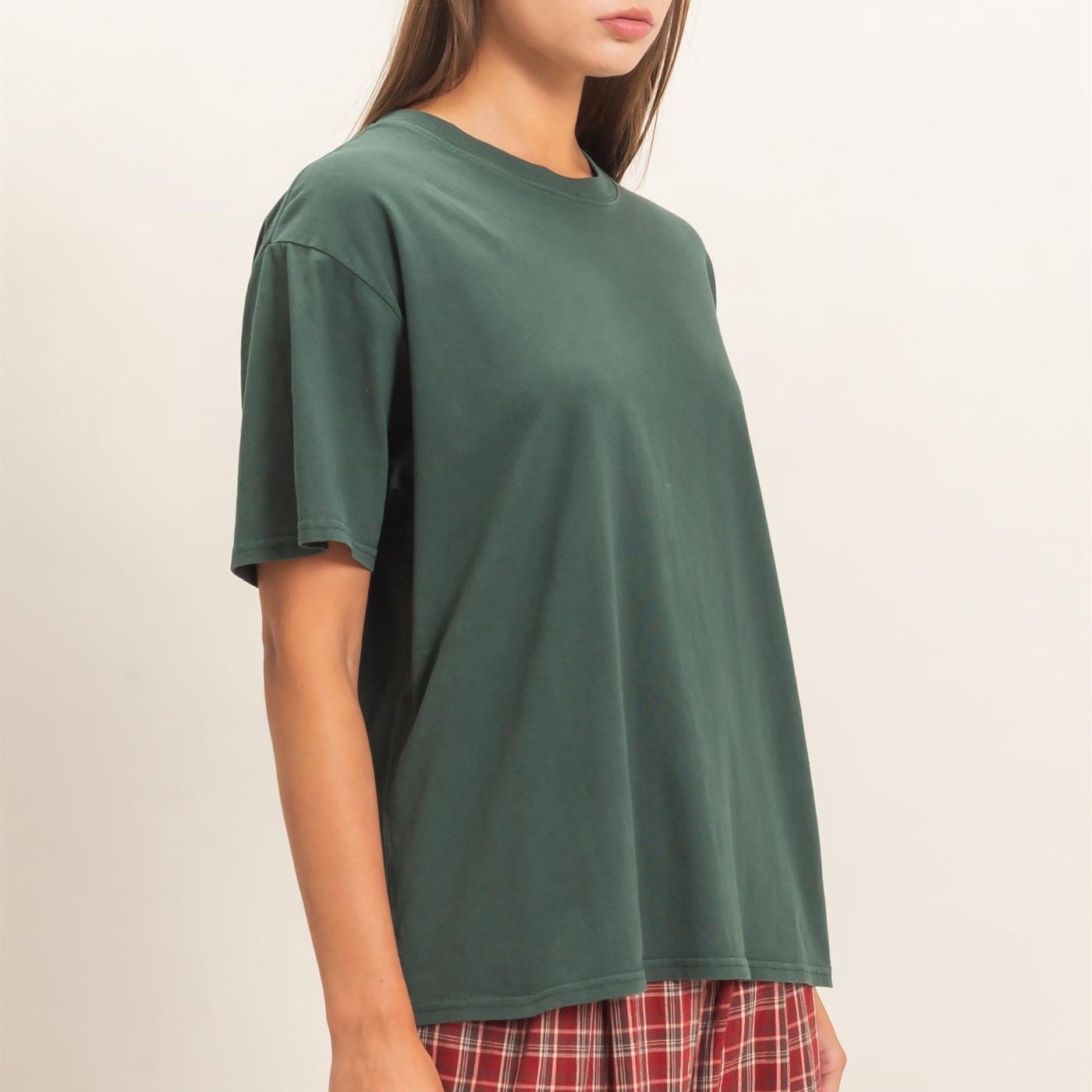 Wholesale Crew Neck Pigment Dye T-Shirt Clothing Tops DZ26E448 DARK GREEN DOUBLE ZERO
