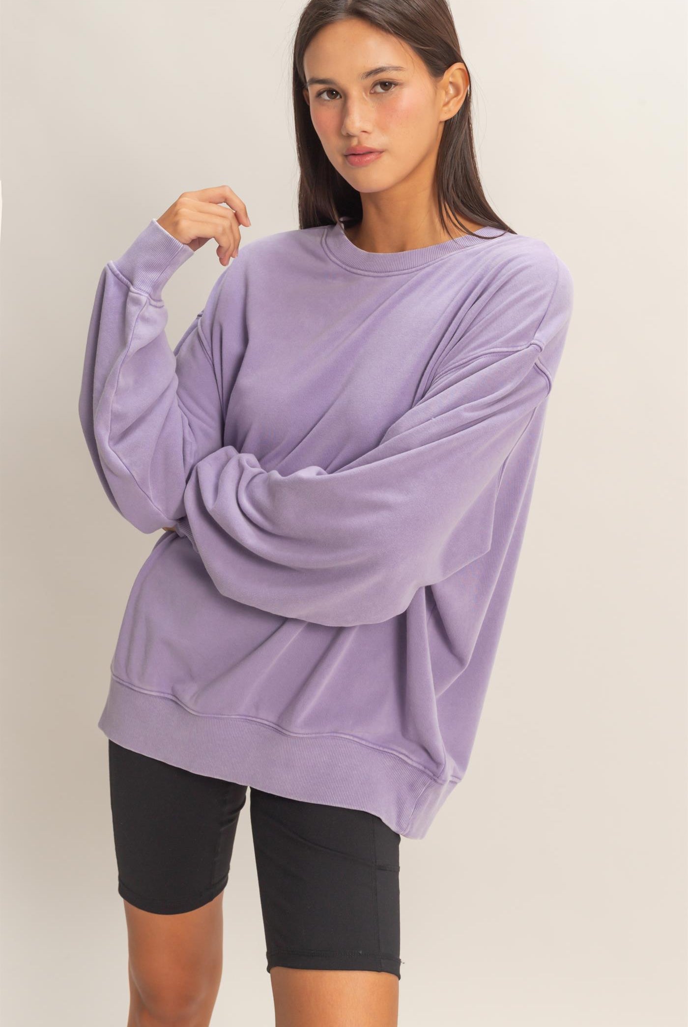 Wholesale Mineral Washed Crew Neck Sweatshirt Sweatshirts DZ26A262 DUSTY PURPLE DOUBLE ZERO