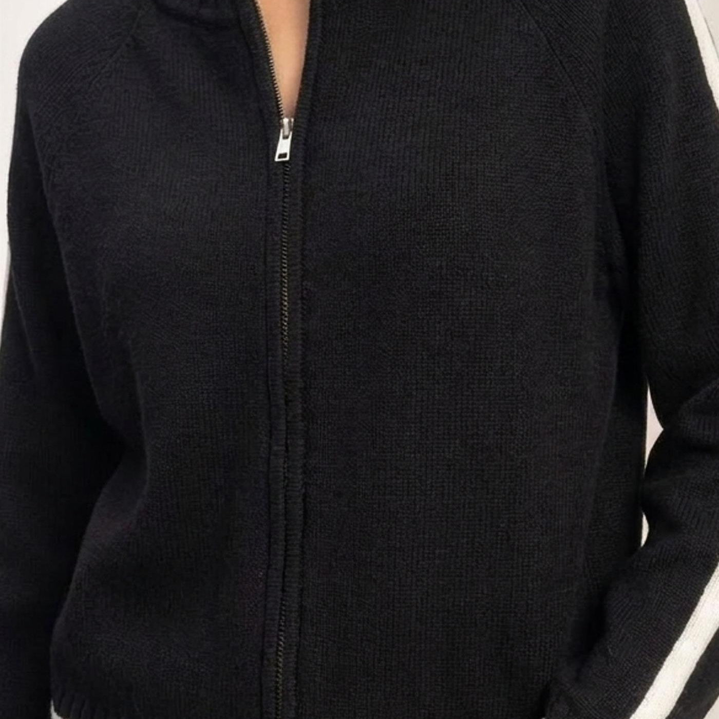 Wholesale Contrast Stripe Zip-Up Sweater Sweaters DZ26E861 BLACK DOUBLE ZERO