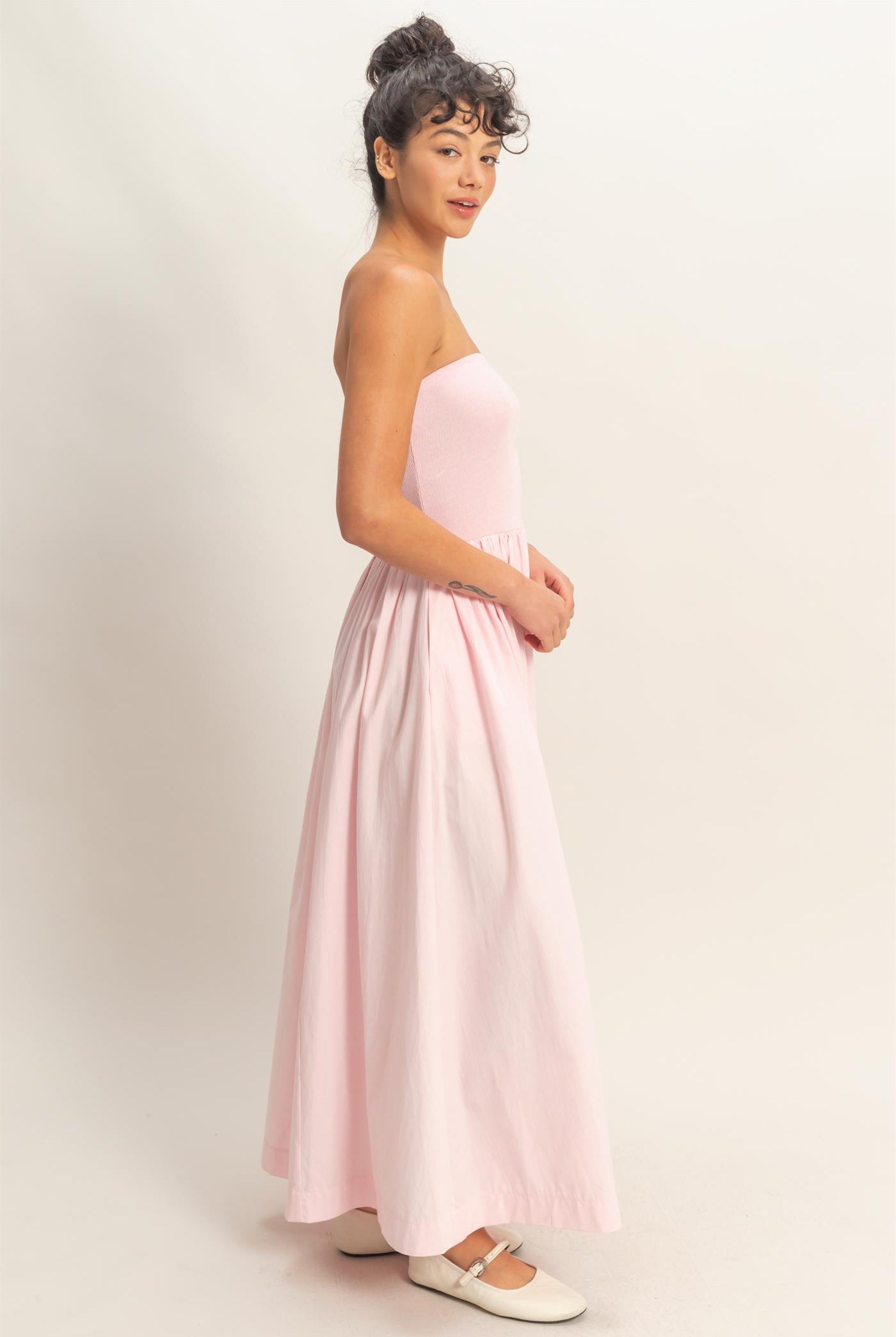 Wholesale Strapless Flowy Midi Dress Dresses DZ26A744 SOFT PINK DOUBLE ZERO