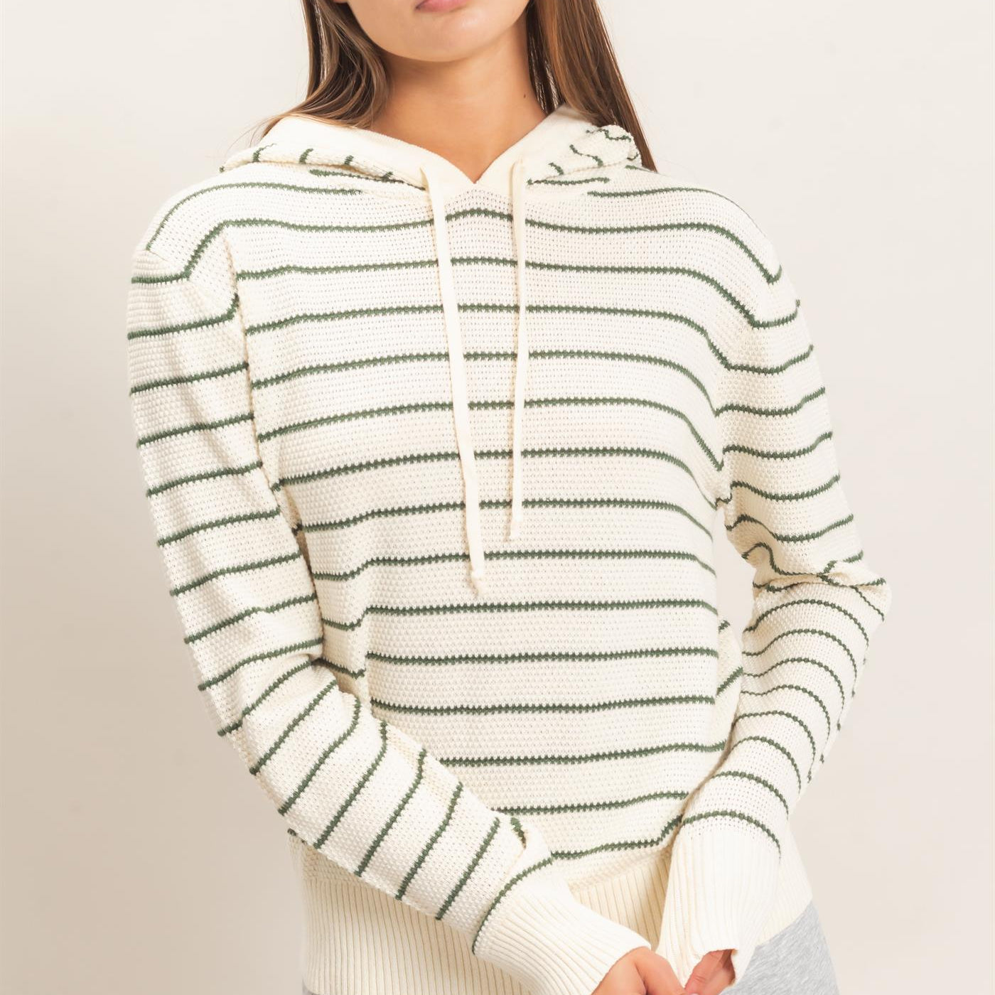 Wholesale Striped Hooded Sweater Hoodies DZ26C972 DARK GREEN DOUBLE ZERO