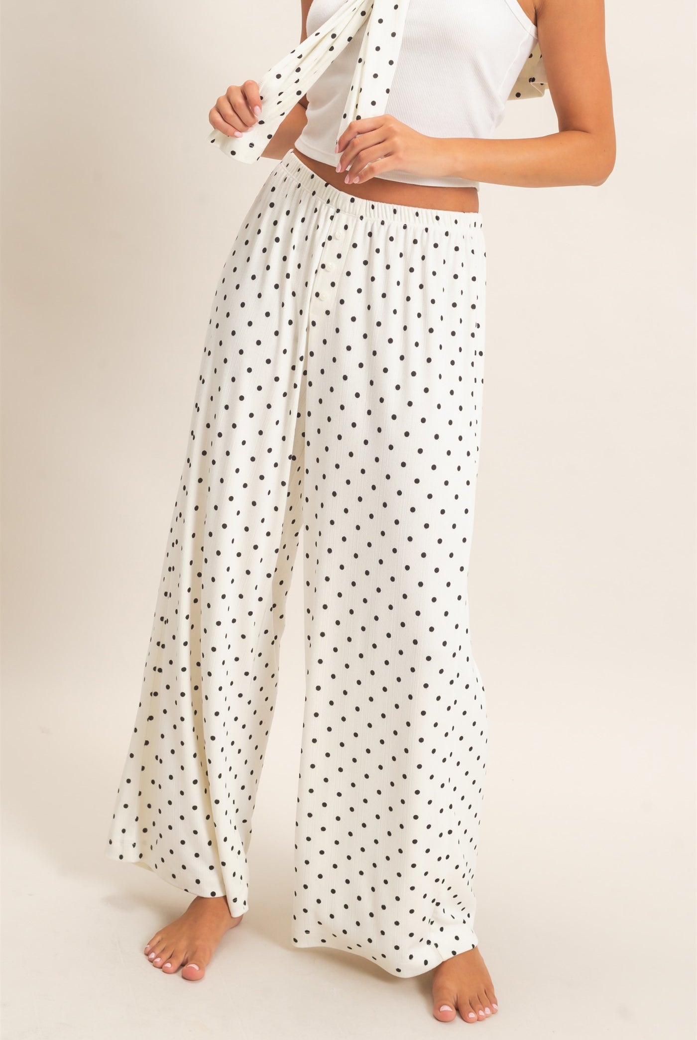 Wholesale Polka Dot Wide Leg Pants Pants DZ27A168 CREAM DOUBLE ZERO