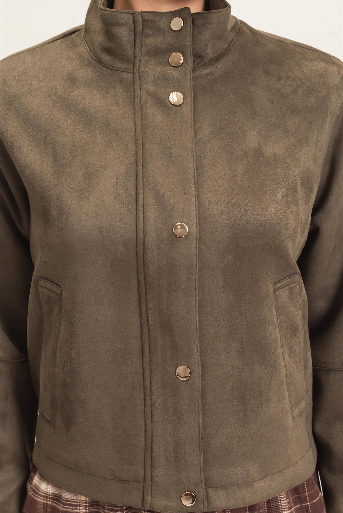 Wholesale Collar Suede Snap Jacket Coats & Jackets HF26E373 OLIVE HYFVE