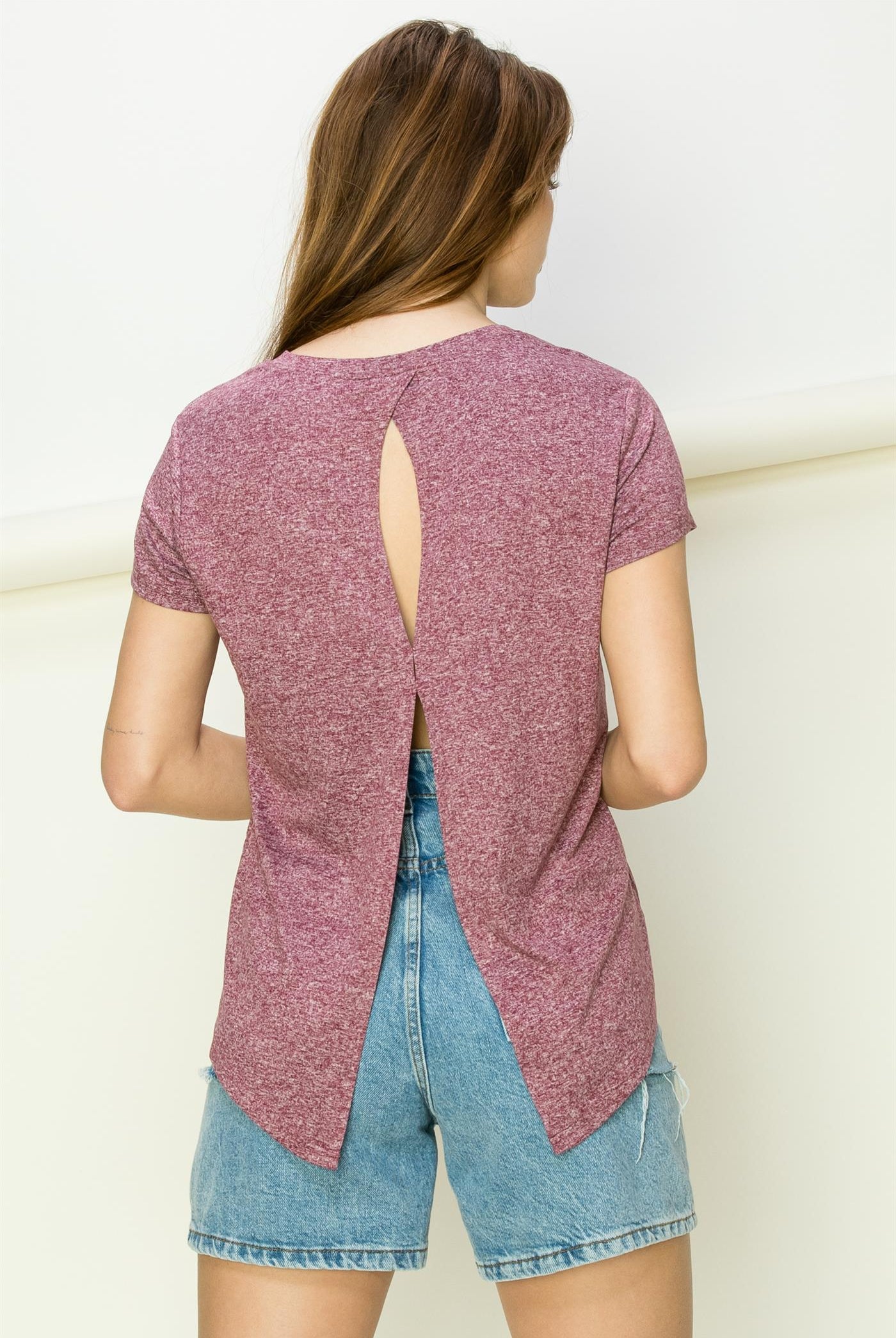 Wholesale All Yours Short Sleeve Open Back Tee Clothing Tops DZ22E576 MULBERRY DOUBLE ZERO