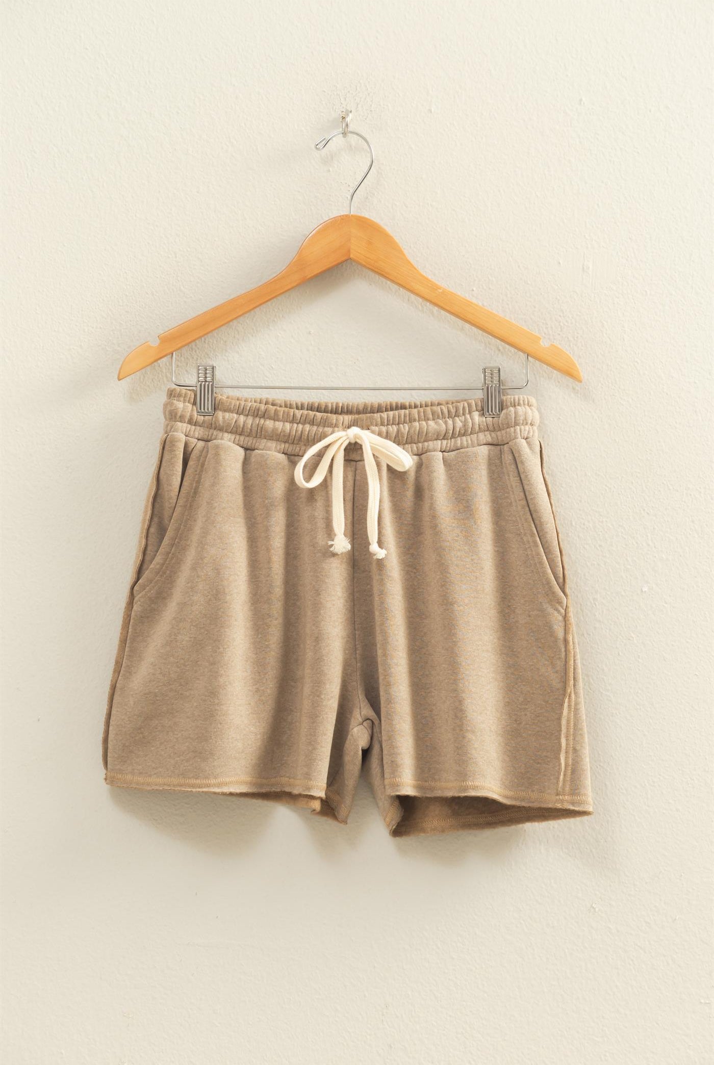 Wholesale Drawstring Burnout French Terry Shorts Shorts DZ26A328 MOCHA DOUBLE ZERO