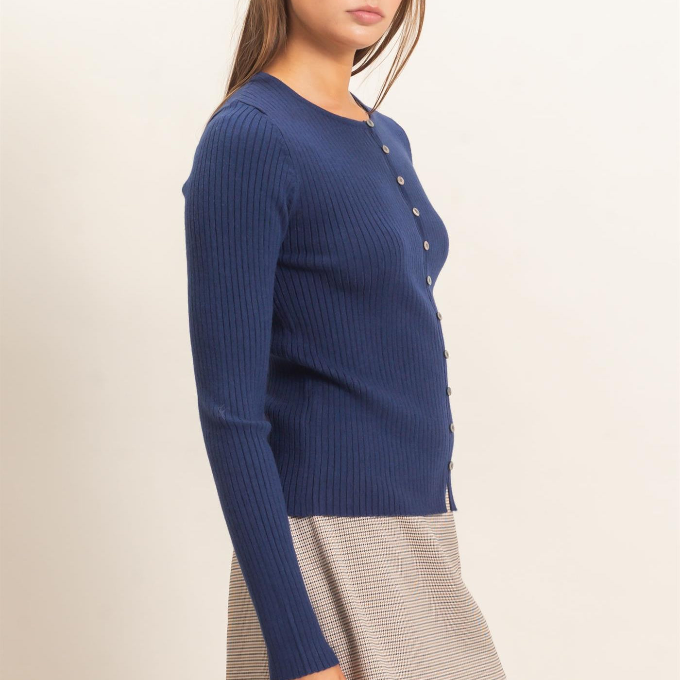 Wholesale Ribbed Button Front Cardigan Cardigans DZ26E322 NAVY DOUBLE ZERO