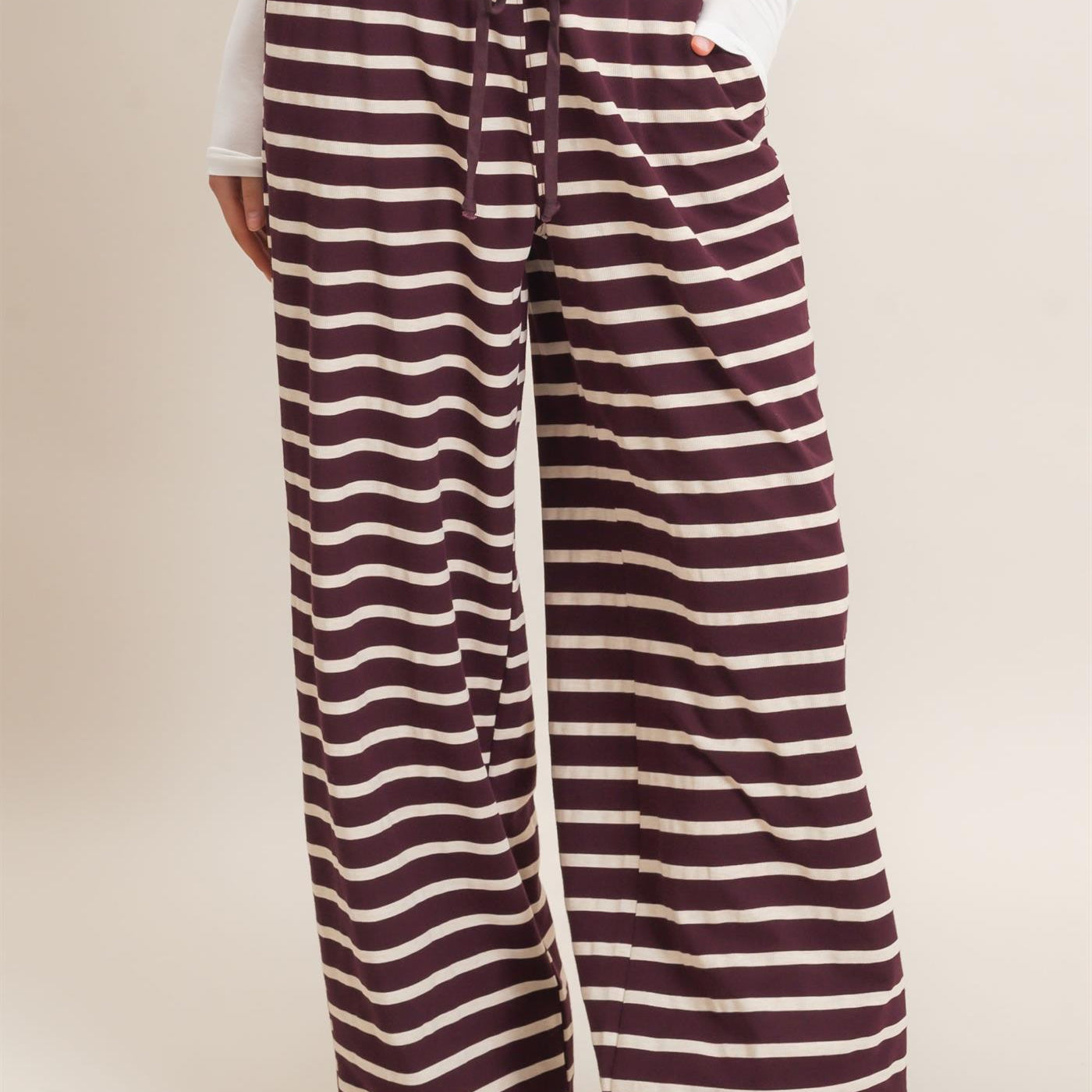 Wholesale Striped Wide-Leg Pants Pants HF26F229-D RASPBERRY/ECRU HYFVE