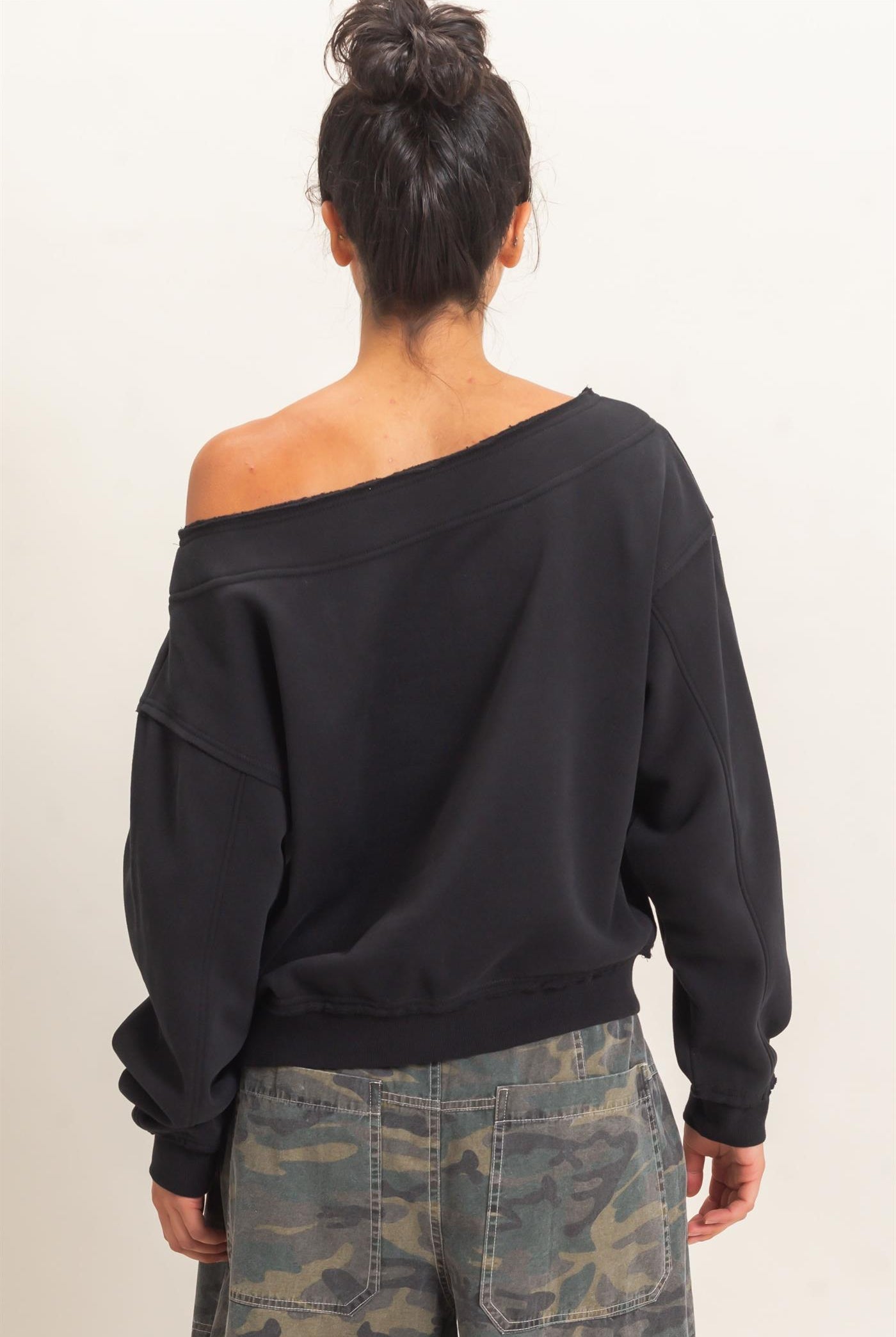 Wholesale Off Shoulder Sweatshirt Sweatshirts DZ26C880 BLACK DOUBLE ZERO