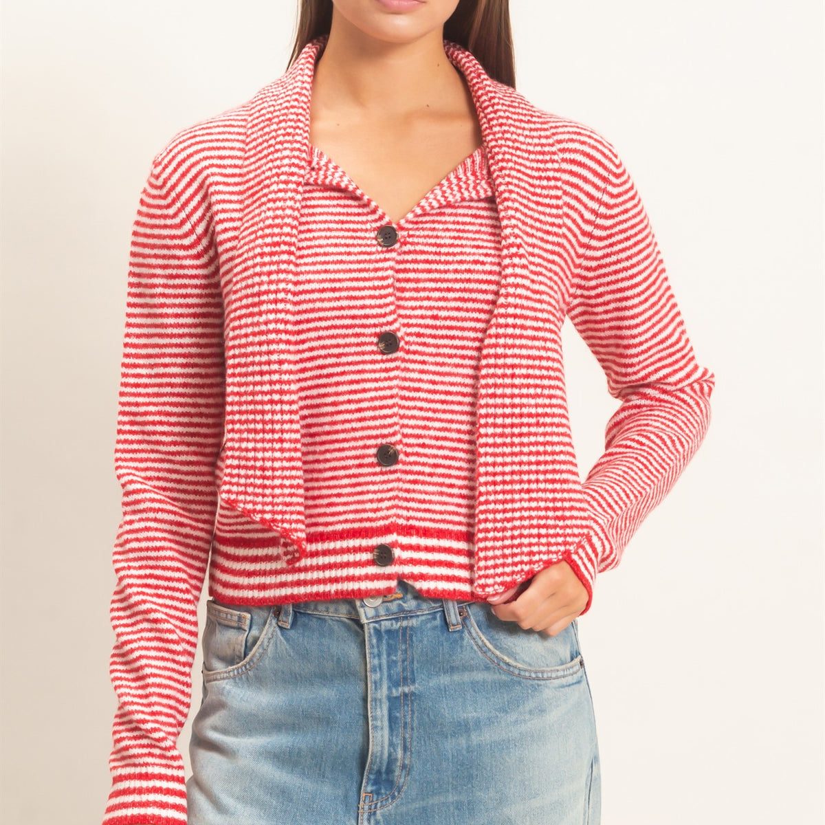 Wholesale Striped Cardigan With Scarf Cardigans DZ26E930 RED DOUBLE ZERO