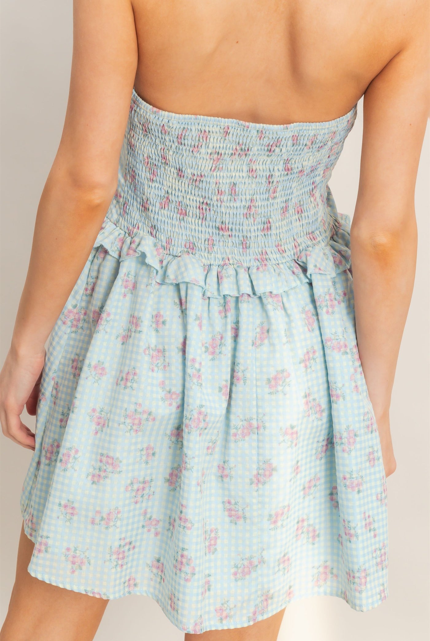 Wholesale Floral Seersucker Halter Dress Dresses HF26A189 BLUE HYFVE