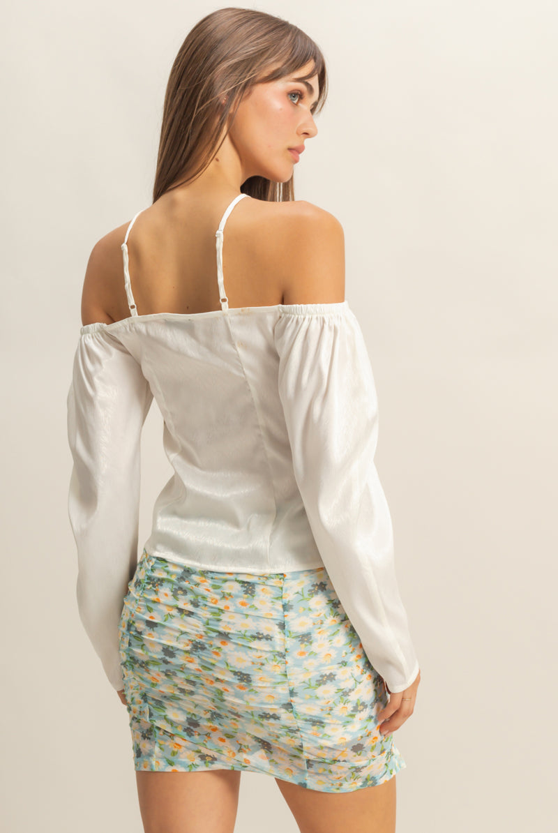 Wholesale Tie-Front Off-Shoulder Blouse Clothing Tops FS22E859 WHITE HYFVE