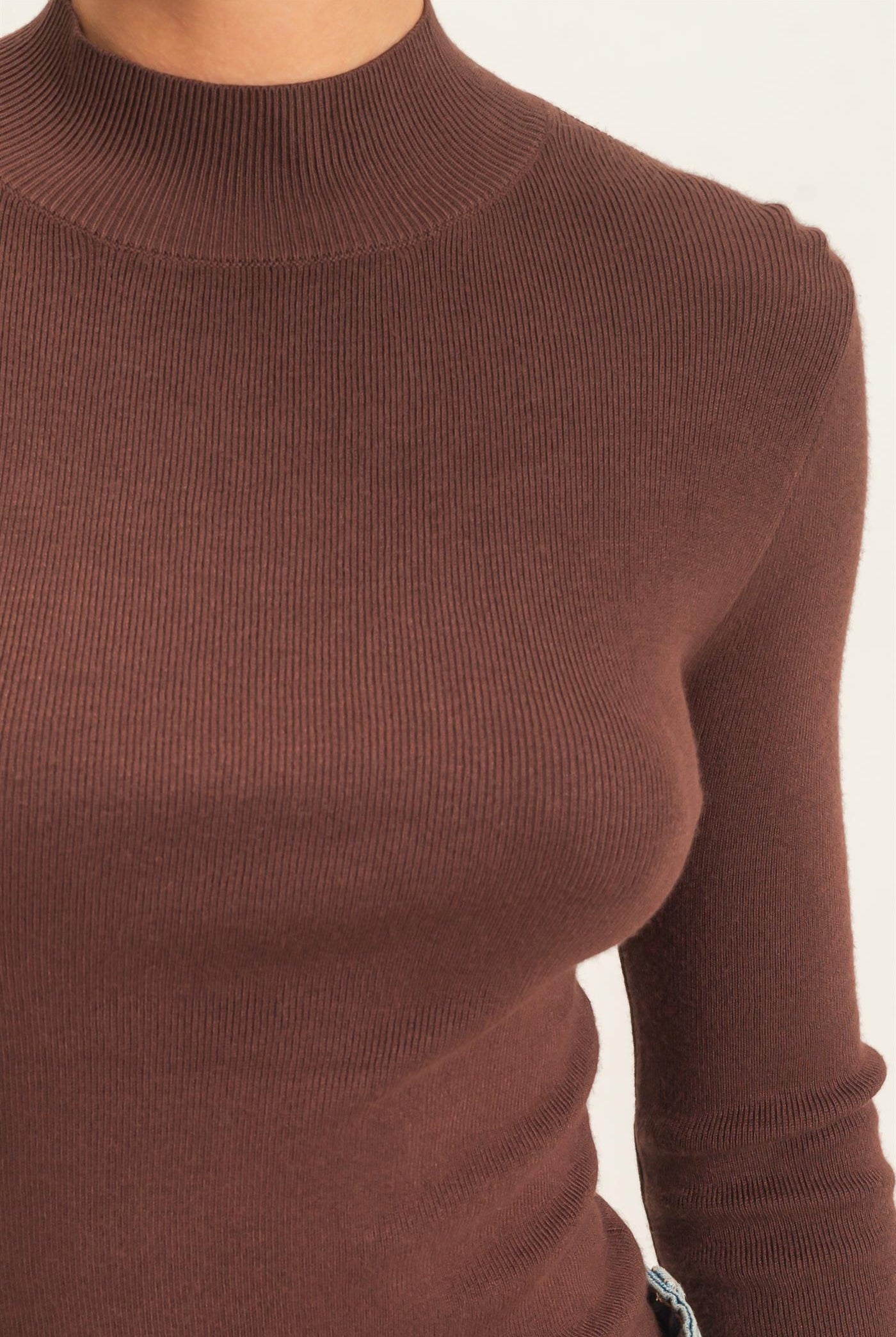 Wholesale Ribbed Mock Neck Long Sleeve Knit Top Clothing Tops DZ26F201 DARK BROWN DOUBLE ZERO