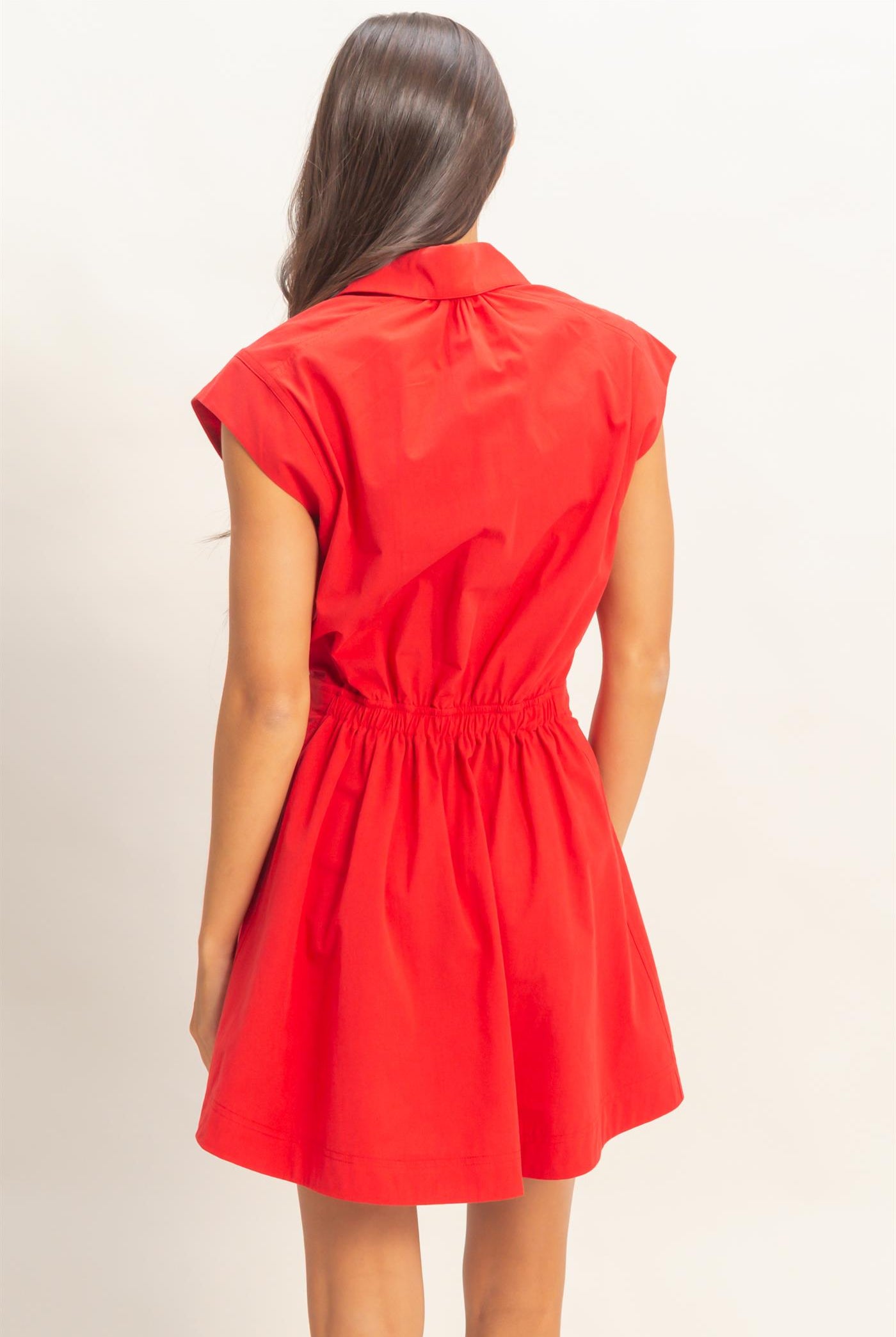 Wholesale Sleeveless Collared Shirred Mini Dress Dresses DZ26A751 RED DOUBLE ZERO