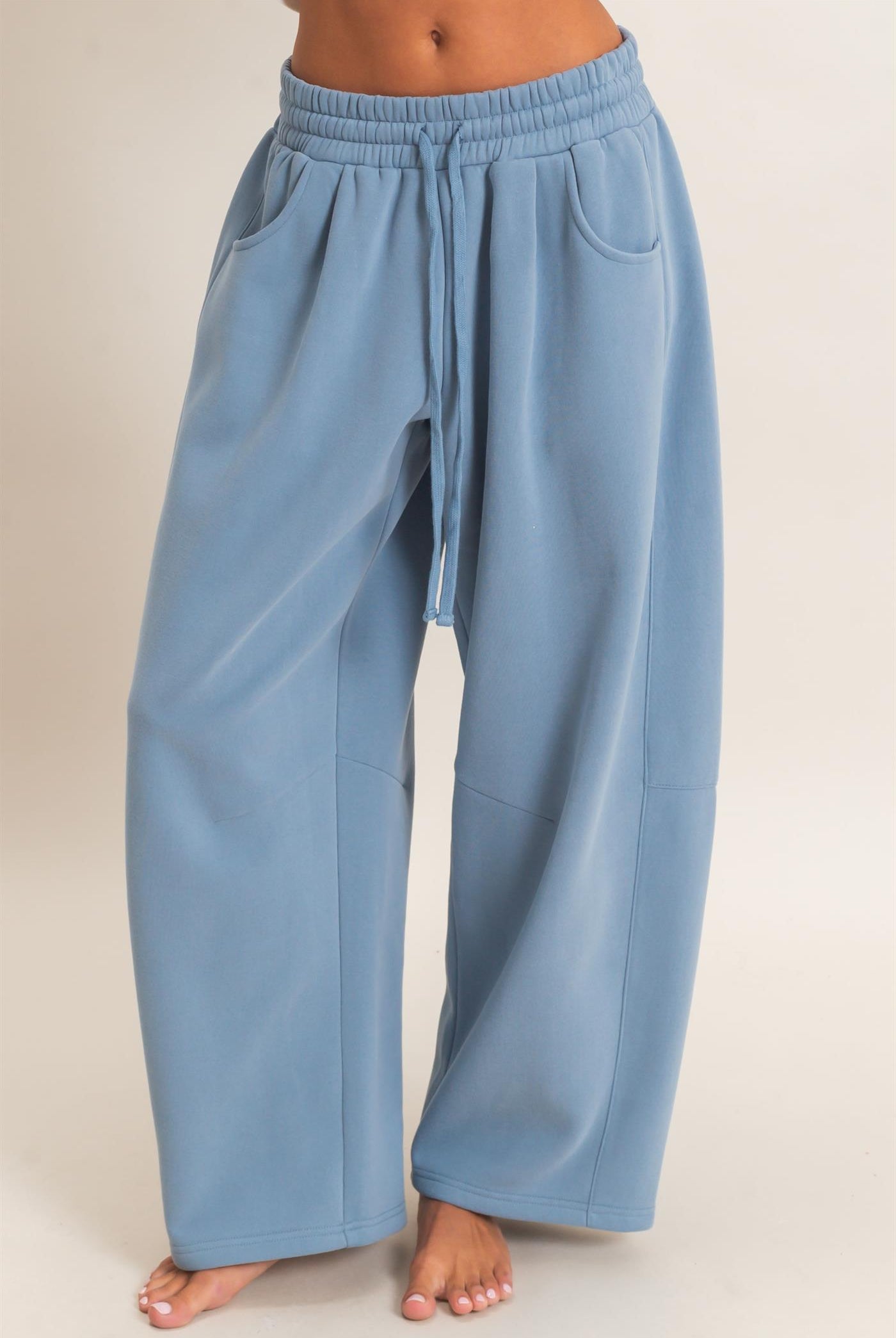 Wholesale Drawstring Waist Barrel Sweatpants Pants DZ26E290 DUSTY BLUE DOUBLE ZERO