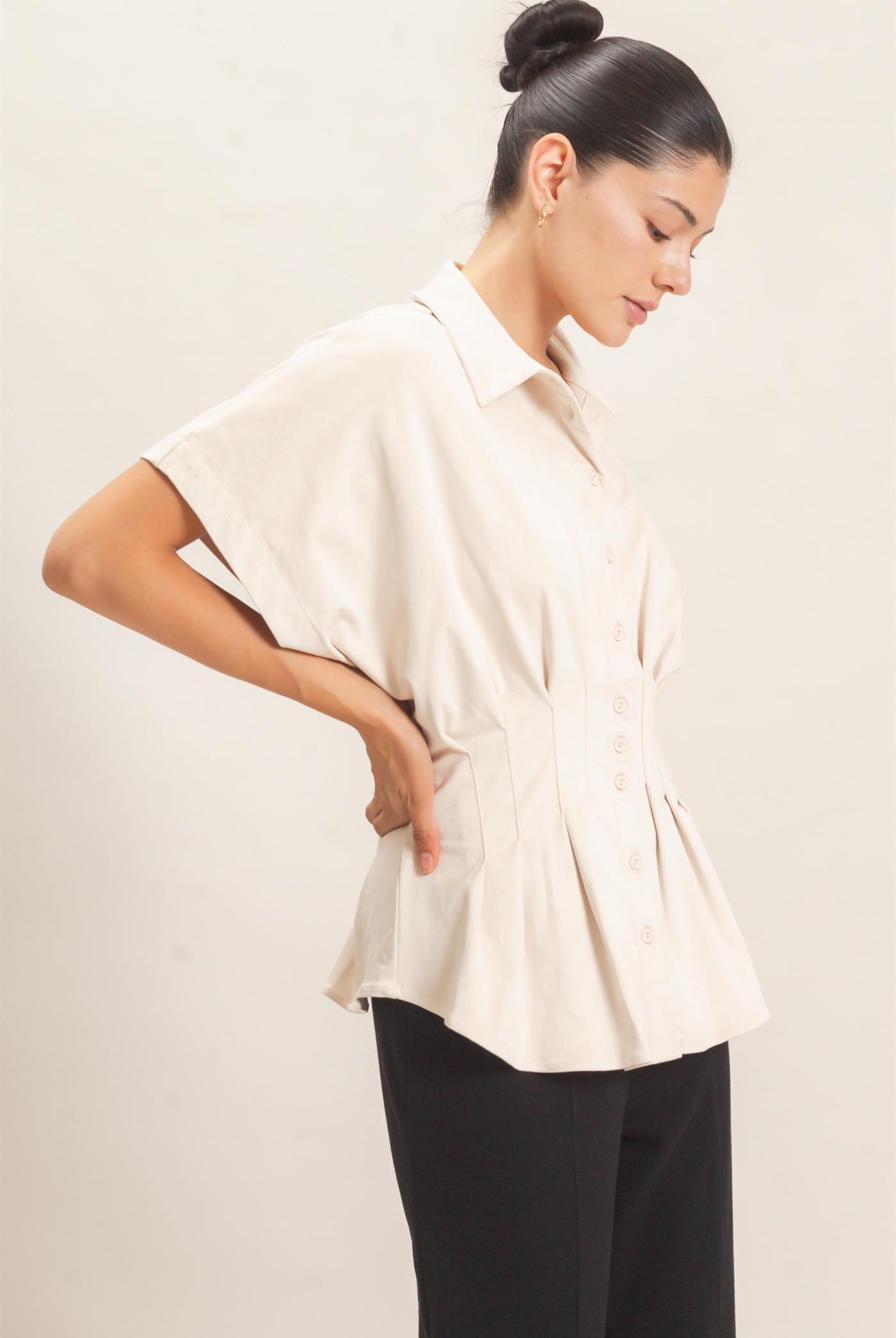Wholesale Suede Button-Down Blouse Blouses HF26E651 CREAM HYFVE