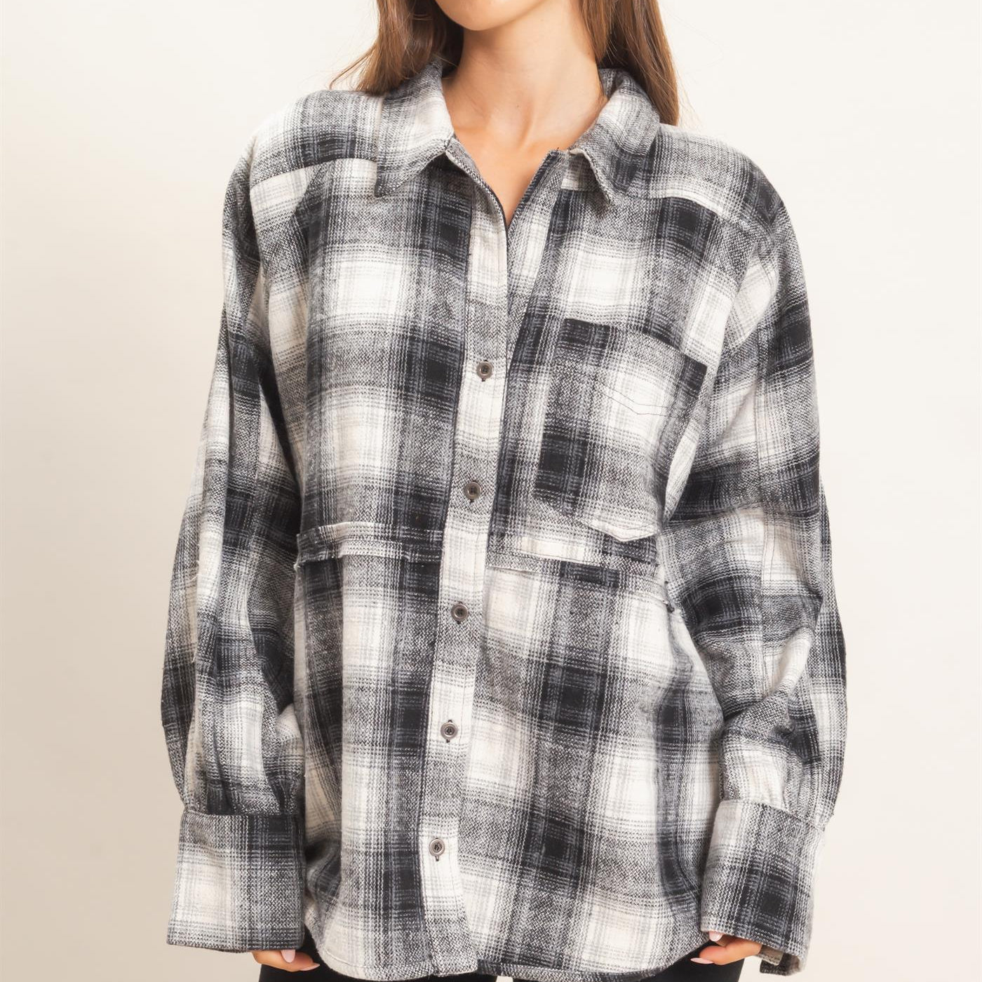 Wholesale Plaid Flannel Shirt Clothing Tops HF26C863 BLACK HYFVE