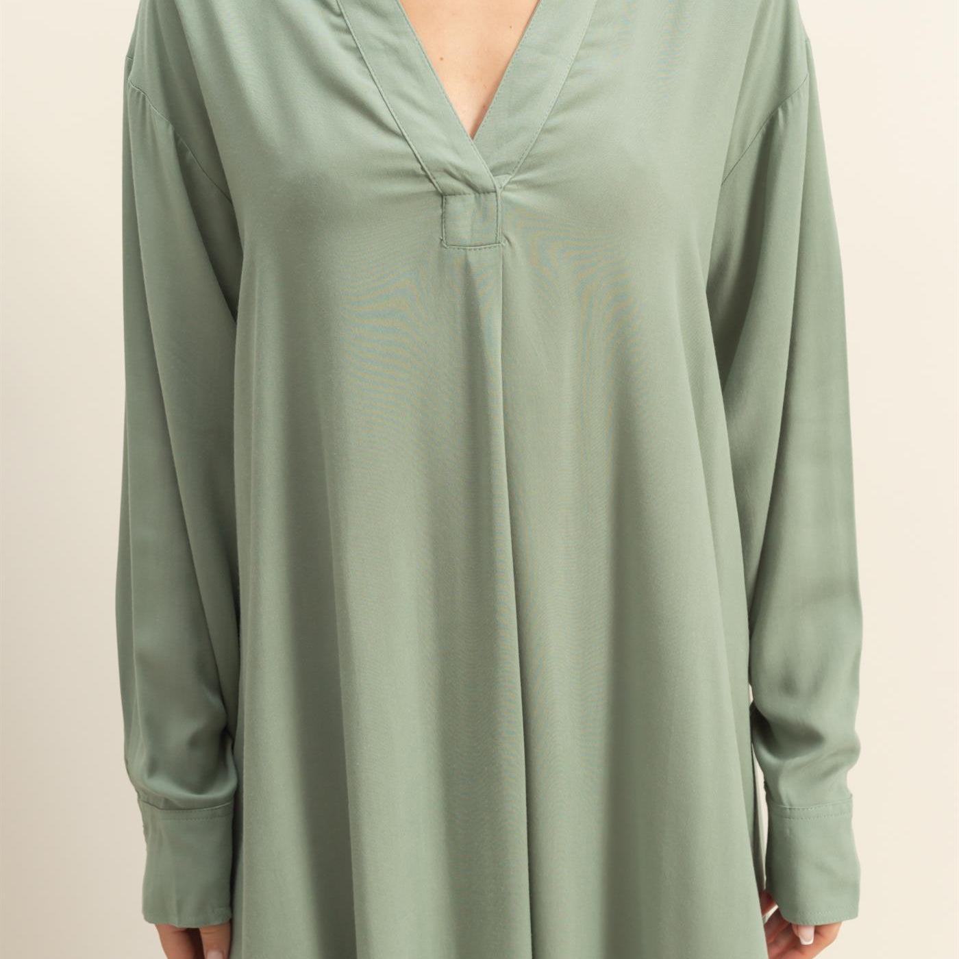 Wholesale V-Neck Long Sleeved Midi Shirts Dress Dresses DZ24E706 SAGE GREEN DOUBLE ZERO