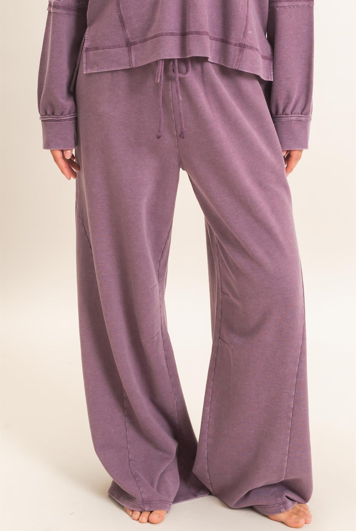 Wholesale Mineral Washed Wide Leg Pants Pants DZ26F082 DARK CHERRY DOUBLE ZERO